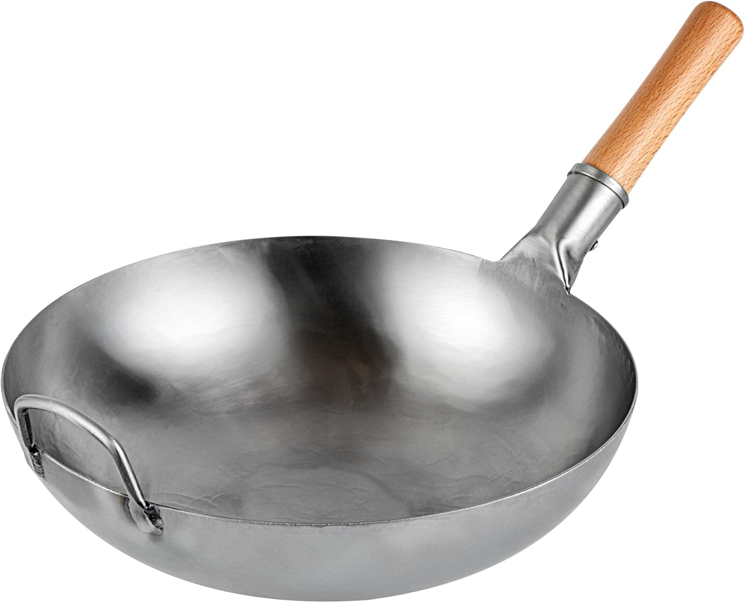 Restaurantware Carbon Steel Wok 1 Pack of 14 Inch Heavy-Duty Stir Fry Pan Silver Hand Hammered Wok Efficient Maneuvering Steel Helper Handle Uniform Heat Distribution Asian Cooking