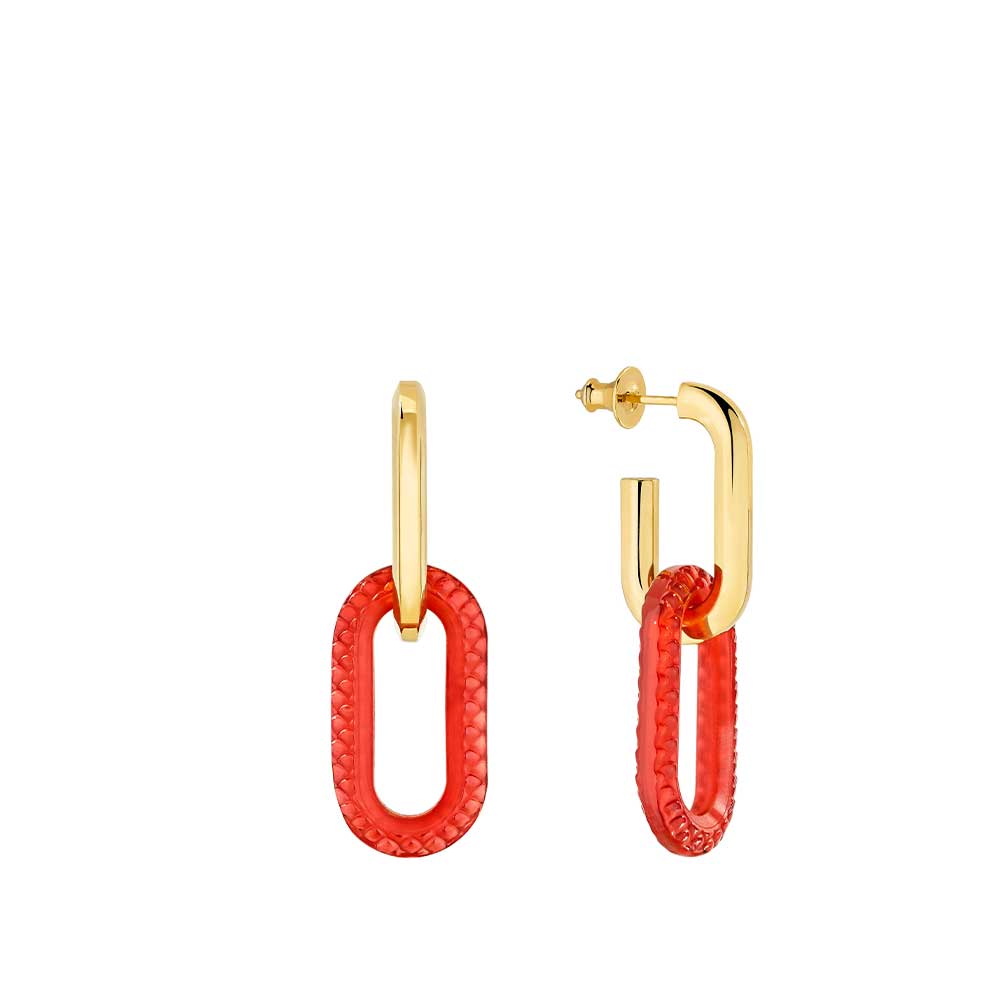 BOUCLES D'OREILLES EMPREINTE ANIMALE - CRISTAL ROUGE, LAITON PLAQUÉ OR JAUNE 18 CARATS