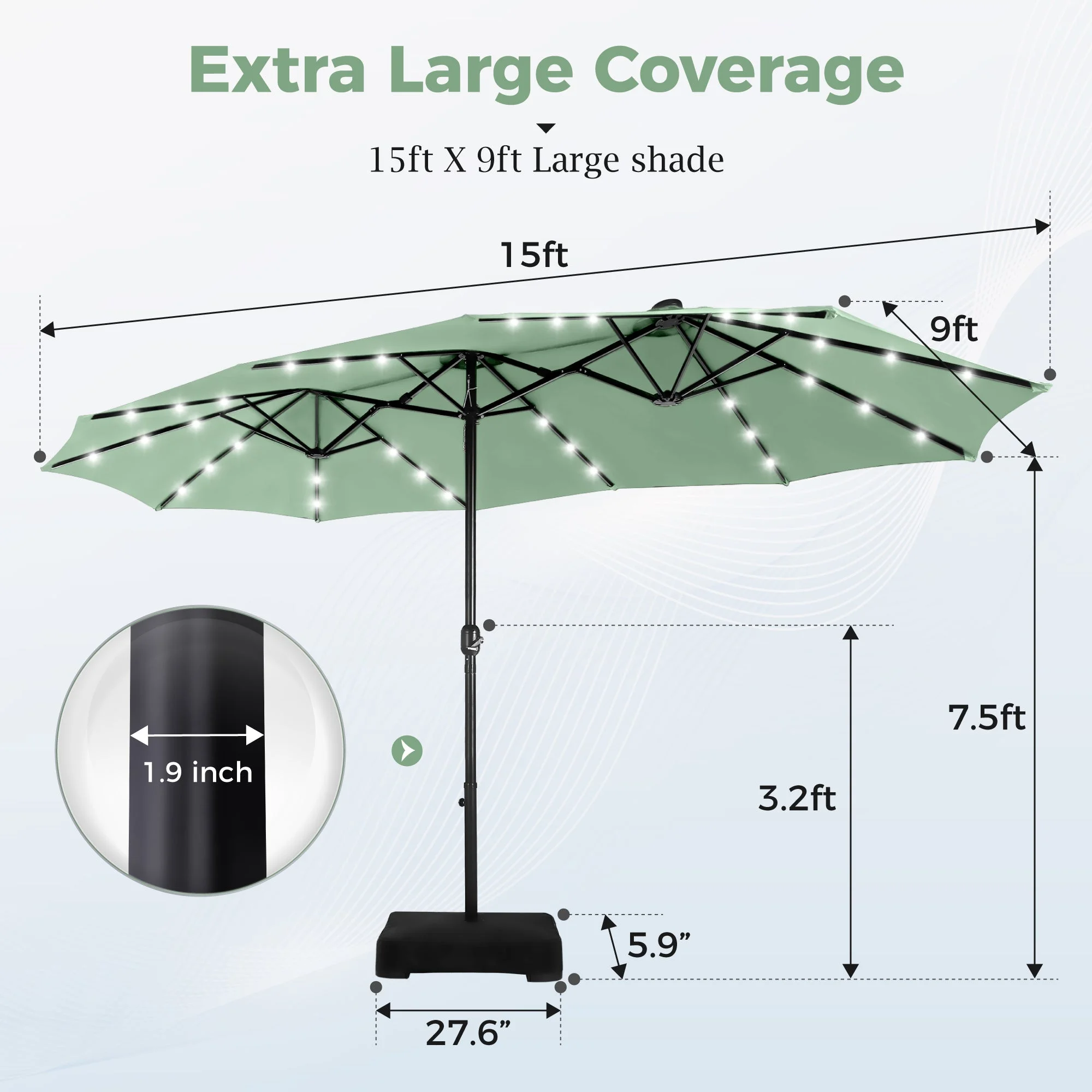 Alpha Joy 15ft Extra Large Outdoor Patio Double-Sided Umbrella with LED Solar Lights & Umbrella Base, Beige - Image 58