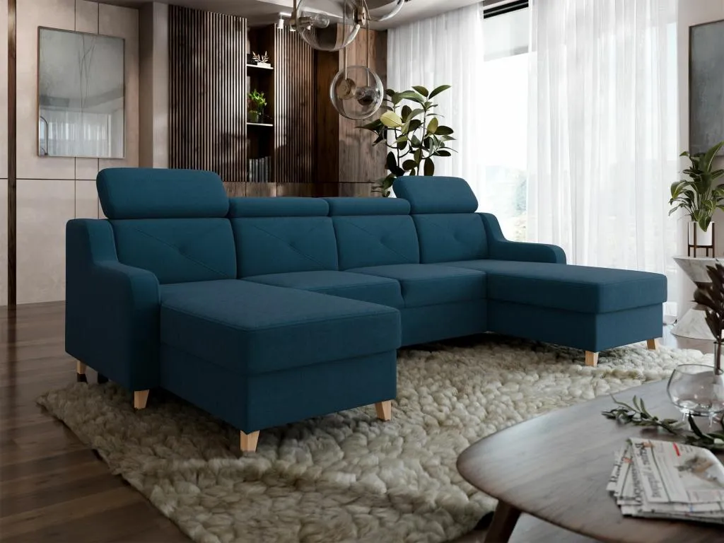Sofá rinconero Hogarmini 129 Azul Función de descanso Caja de ropa de cama 286x165x82cm gyhs03478