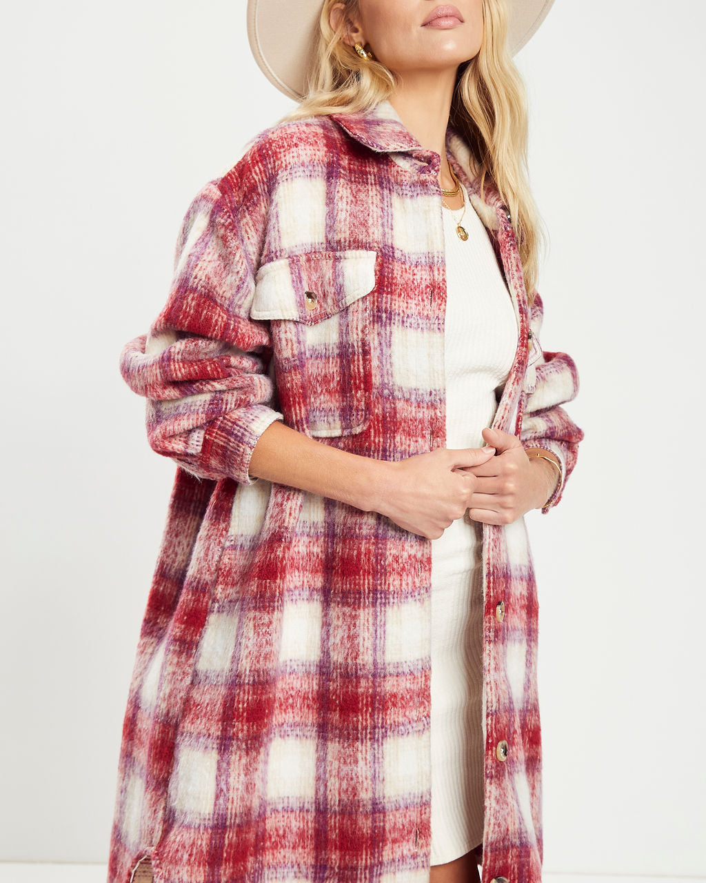 That September Feeling Plaid Pocketed Button Down Coat - Se7enfashion