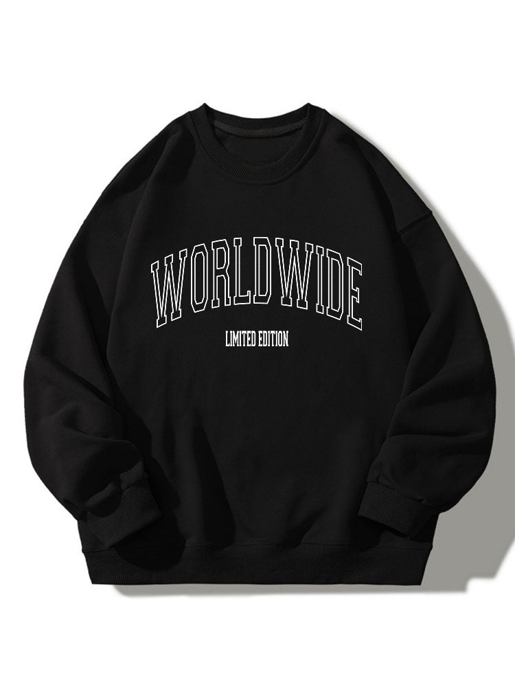 Worldwide Letter Print Crew Neck Relaxed Sweatshirt