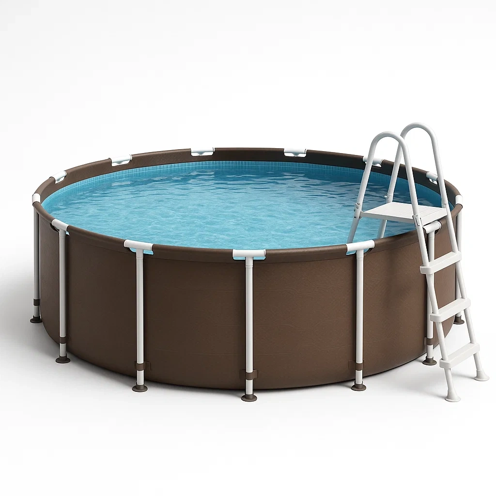 Piscina tubular redonda desmontable 358x98 cm Color marrón con filtro y escalera XWCmnny272Lt