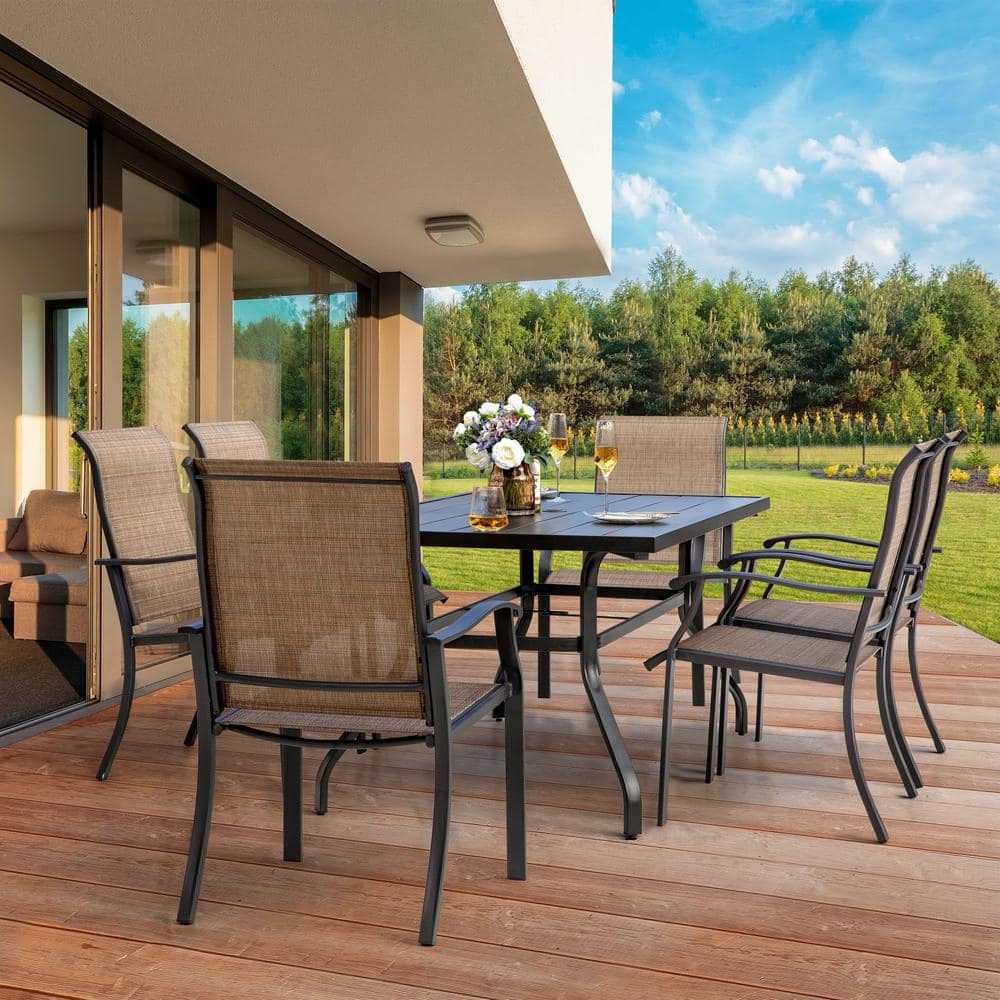 WAYFAIR Nuu Garden - 7-Pieces Rust-Free Metal Outdoor Patio Dining Set With 6 Textilene Dining Chairs And Rectangular Dining Table