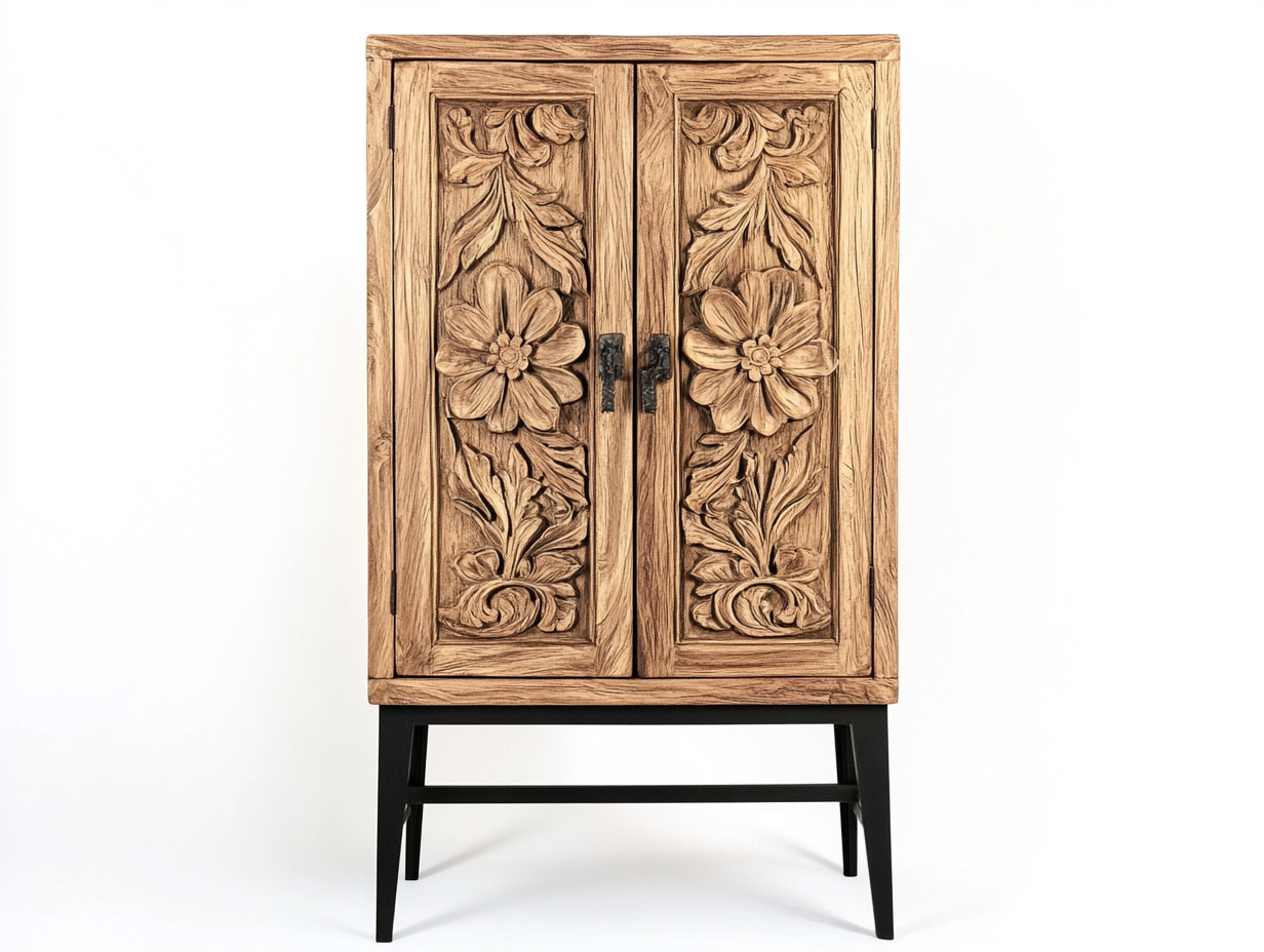 Armario de madera tallada estilo rústico para salón o dormitorio 90x40x120 cm - madera natural