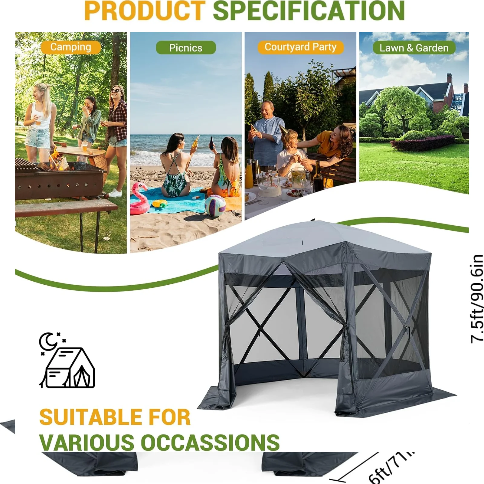 Pop Up Gazebo,Portable Outdoor Camping Canopy Screen Tent With Waterproof 6 Sidewalls&Mosquito Netting,Easy Up Windproof & Waterproof Party Tent For Lawn Garden Backyard,Grey/Brown - Image 12