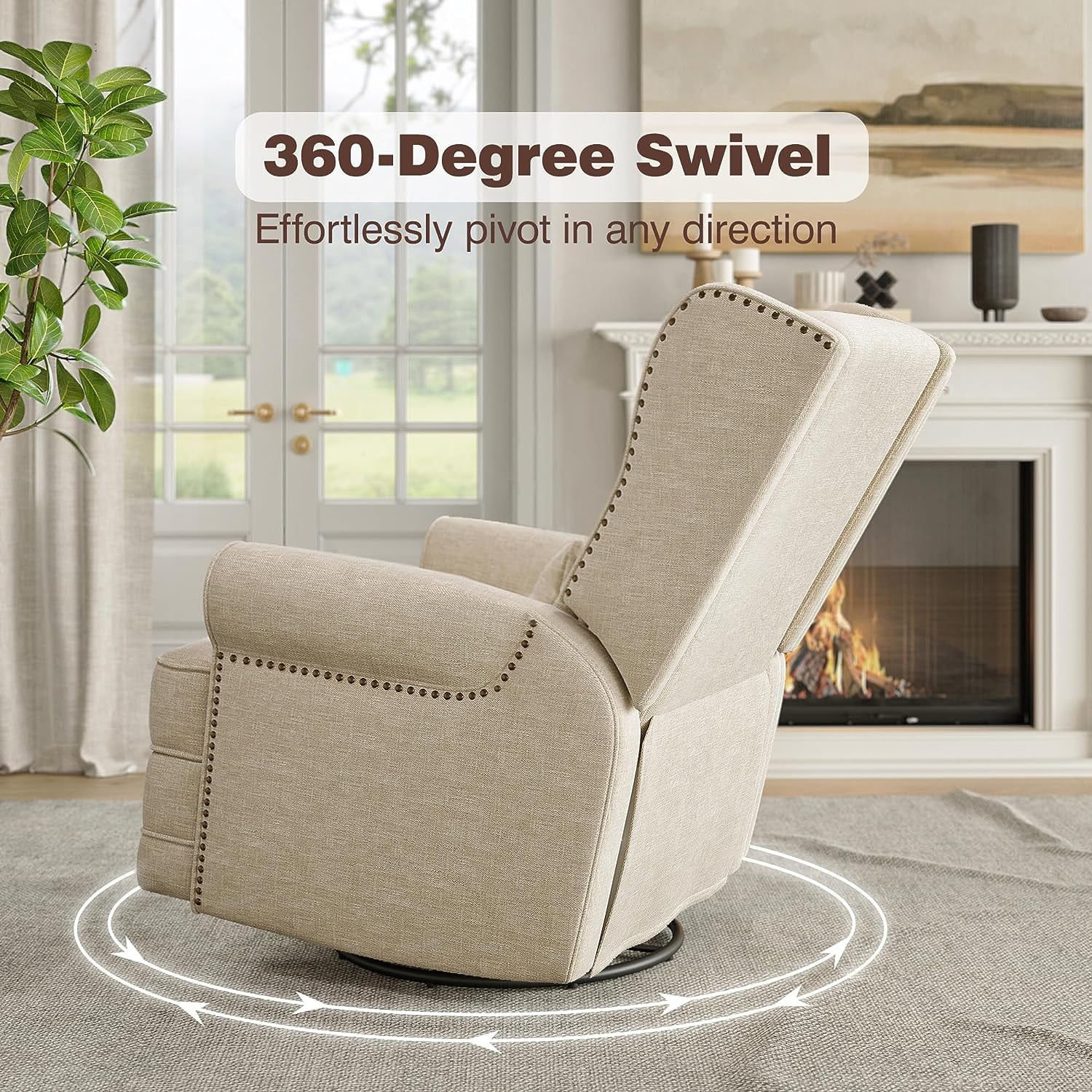 Royalcraft Swivel Nursery Glider Recliner, Comfy Upholstered Glider Chair with Lumbar Pillow and Footrest, Beige - Image 6