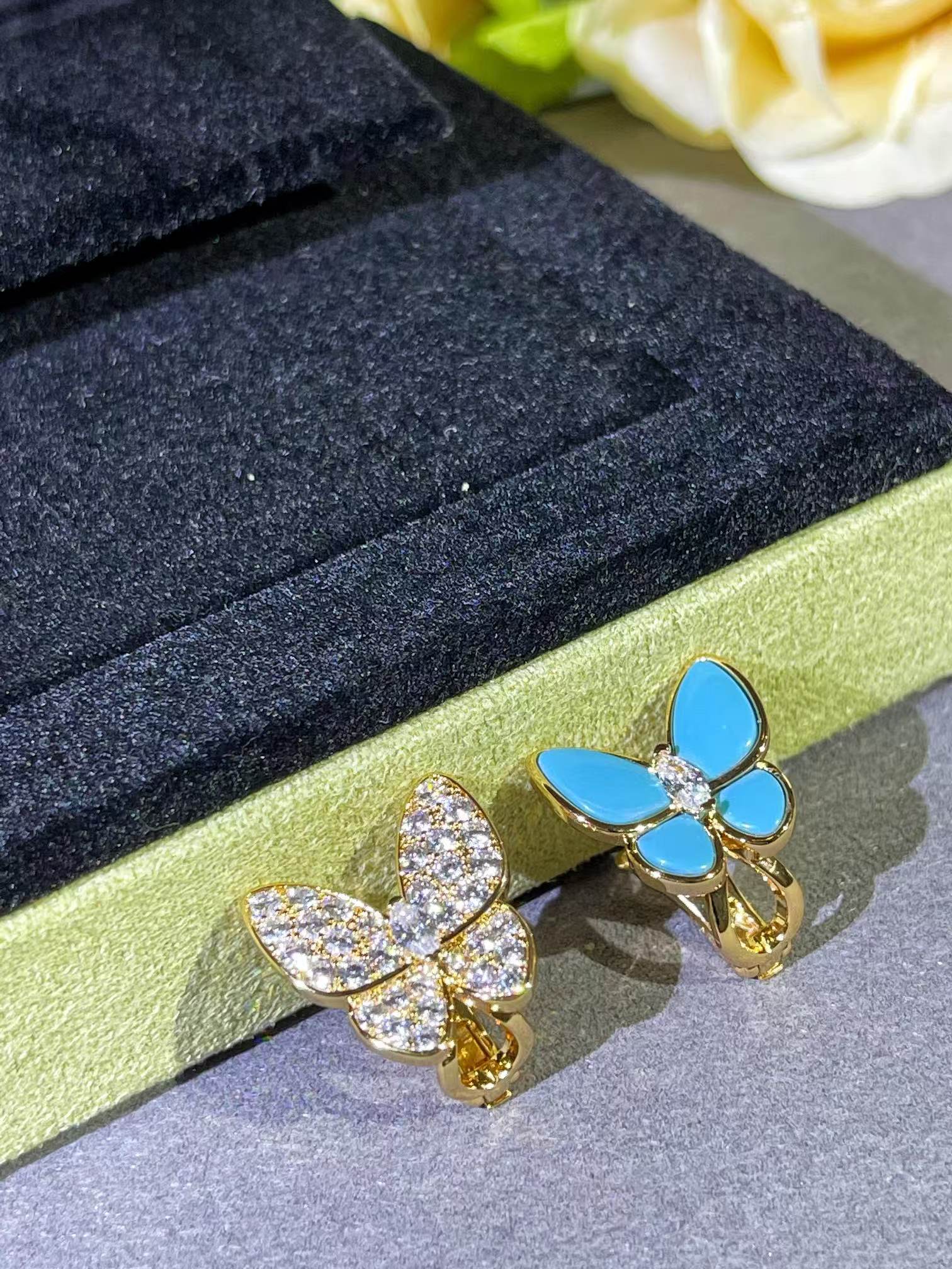 VCA Blue & Diamond Two Butterfly Earrings - Original Replica Club