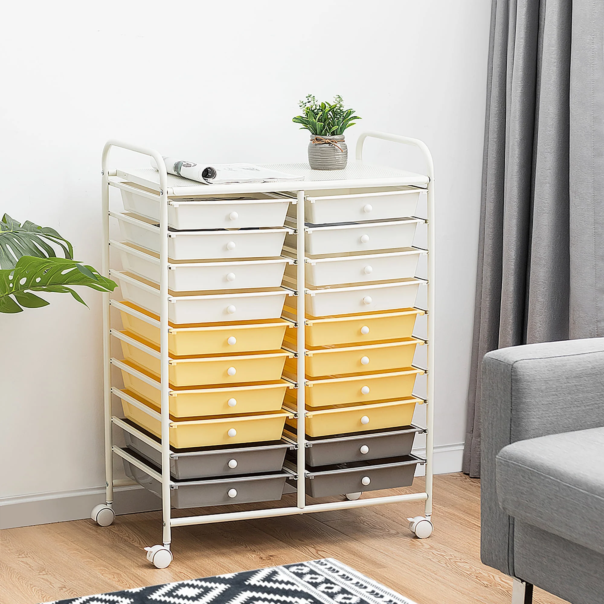 Costway 20 Drawer Rolling Storage Cart Tools Scrapbook Paper Office School Organizer Yellow - Image 2