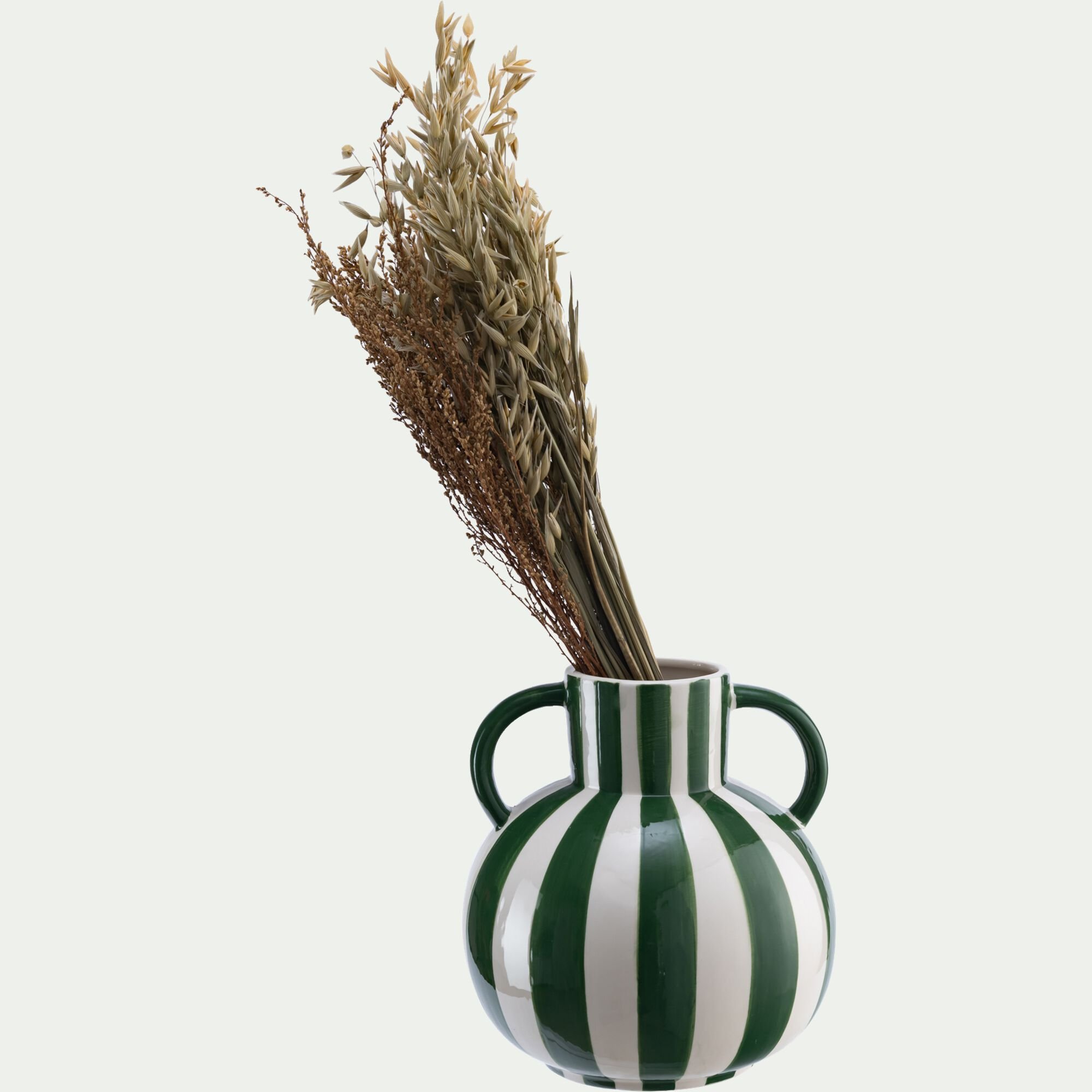 TOLUCA - Vase boule en dolomite à anses H19,4cm - vert
