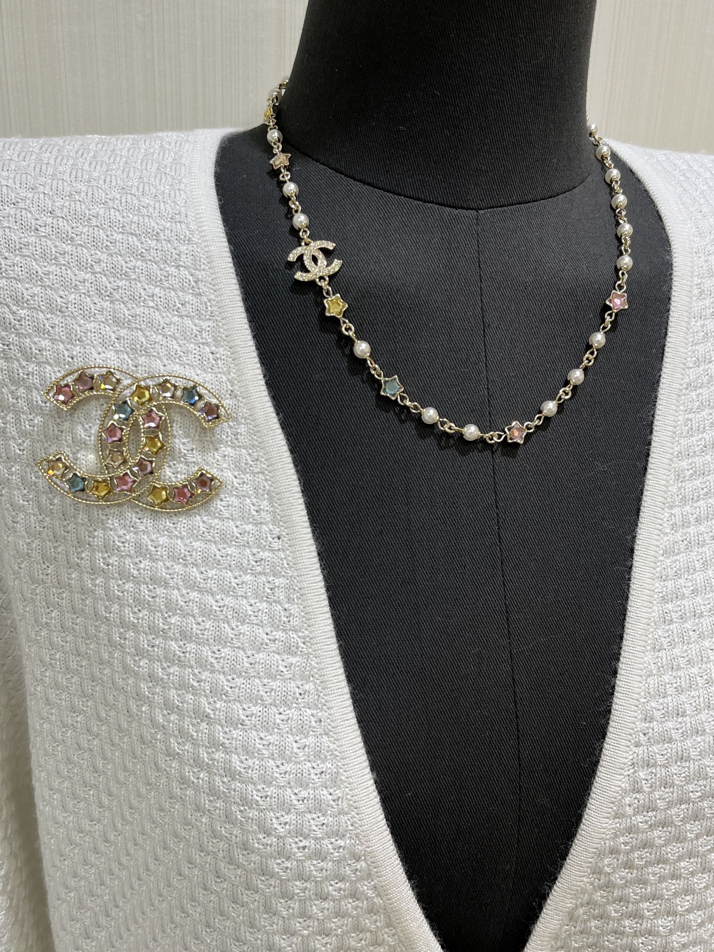 Chanel Colorful Crystal Stars and Pearl Necklace - Original Replica Club