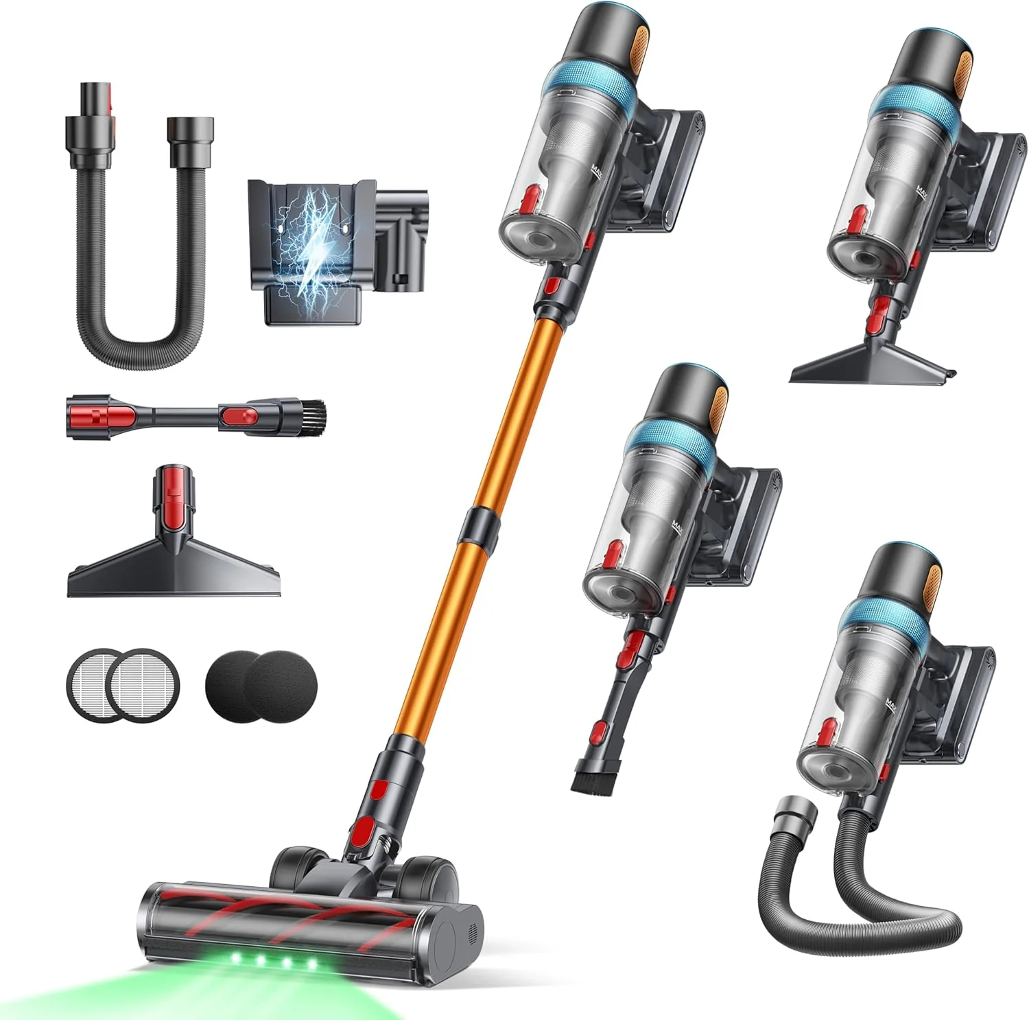 Cordless Vacuum Cleaner, 650W 55KPA 70Mins Vacuum Cleaners for Home, Upgraded Stick Vacuum with 3.3Ft Extendable Hose, LED Touch Screen, Wall Charging Station, Auto Mode for Carpet Pet Hair Hard Floor