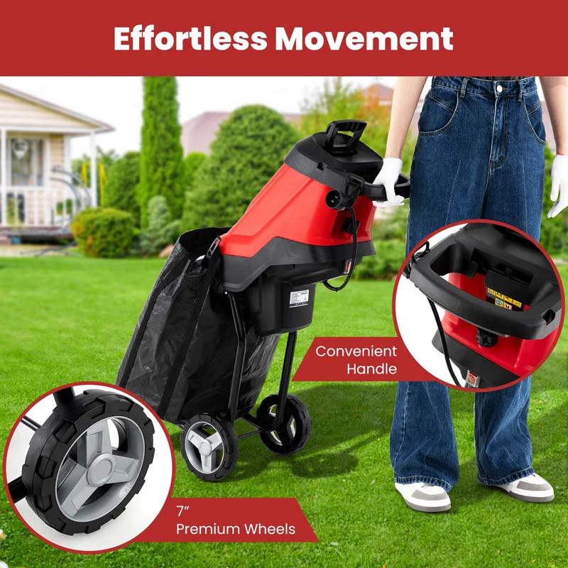 Eletriclife 15-AMP Electric Wood Chipper and Shredder Leaf Mulcher with Wheels