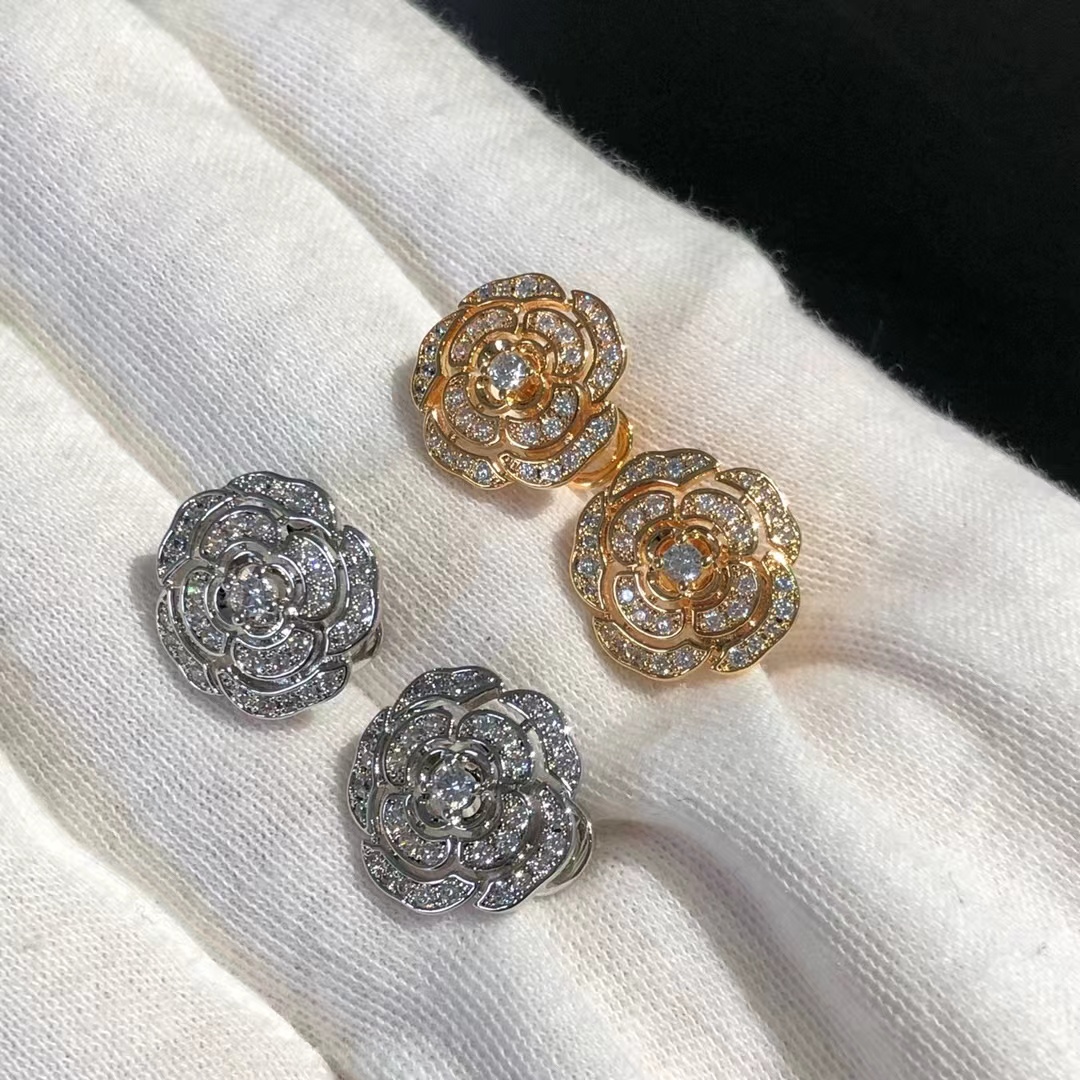 Chanel Diamond Camellia Stud Earrings - Original Replica Club