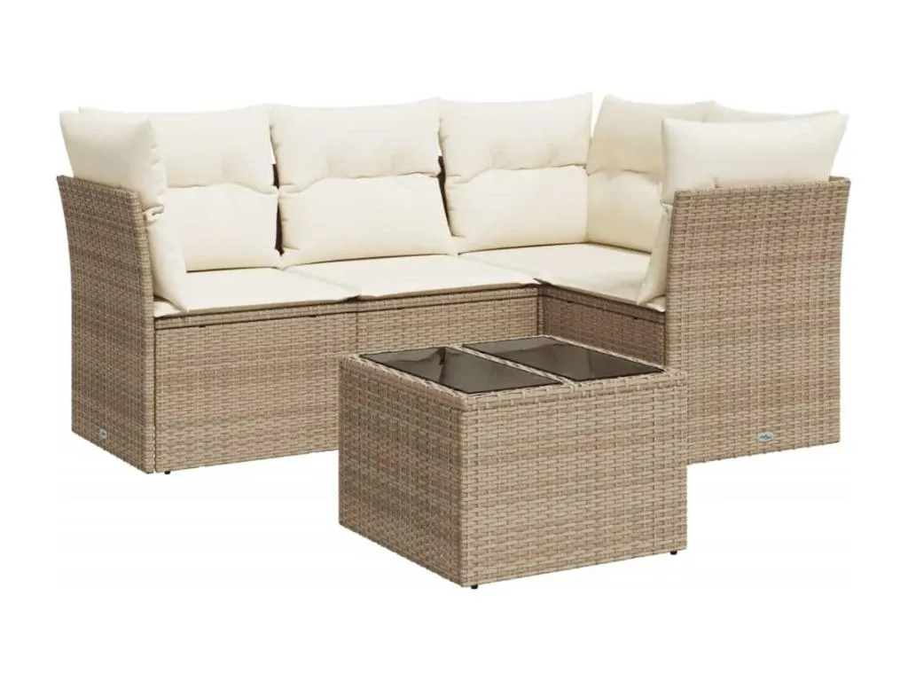 Juego de sofás jardín con cojines 5 pzas ratán sintético beige okfb76377