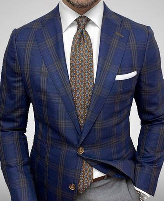 OK Fashion Plaid Notch Lapel Two Button Slim Fit Blazer