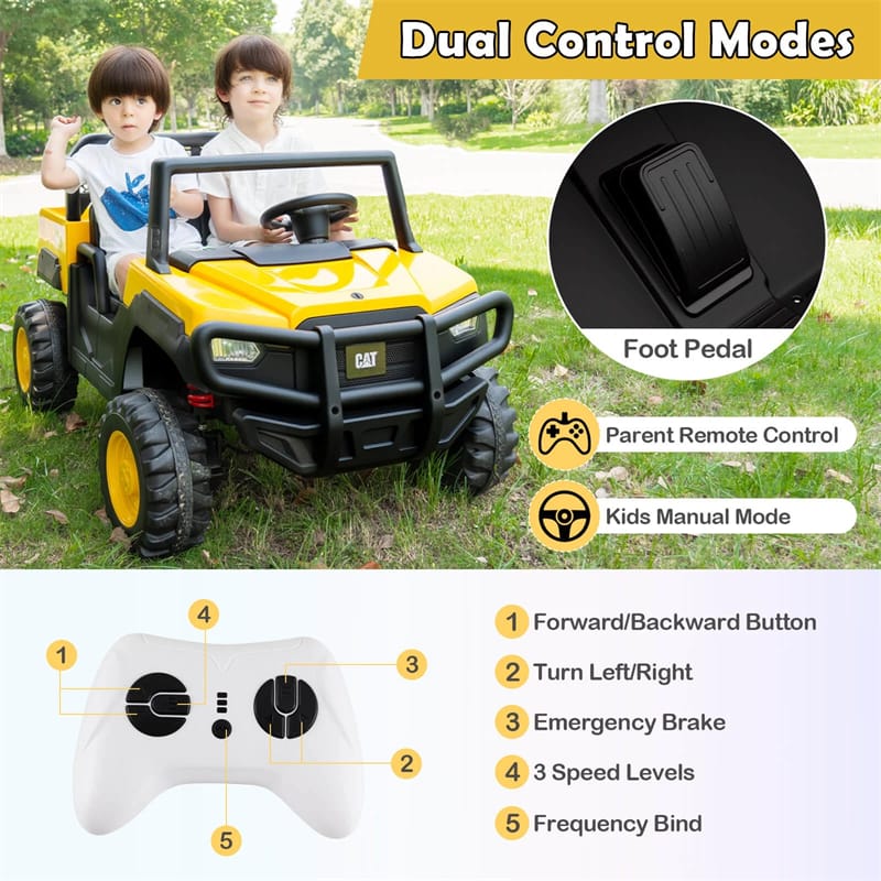 Eletriclife 24V Licensed Caterpillar Ride on Dump Truck 2-Seater Kids UTV Car with Remote Control & Dump Bed