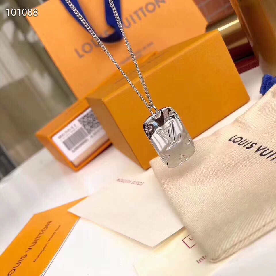 Louis Vuitton Debossed LV Monogram Tag Pendant Necklace - Original Replica Club