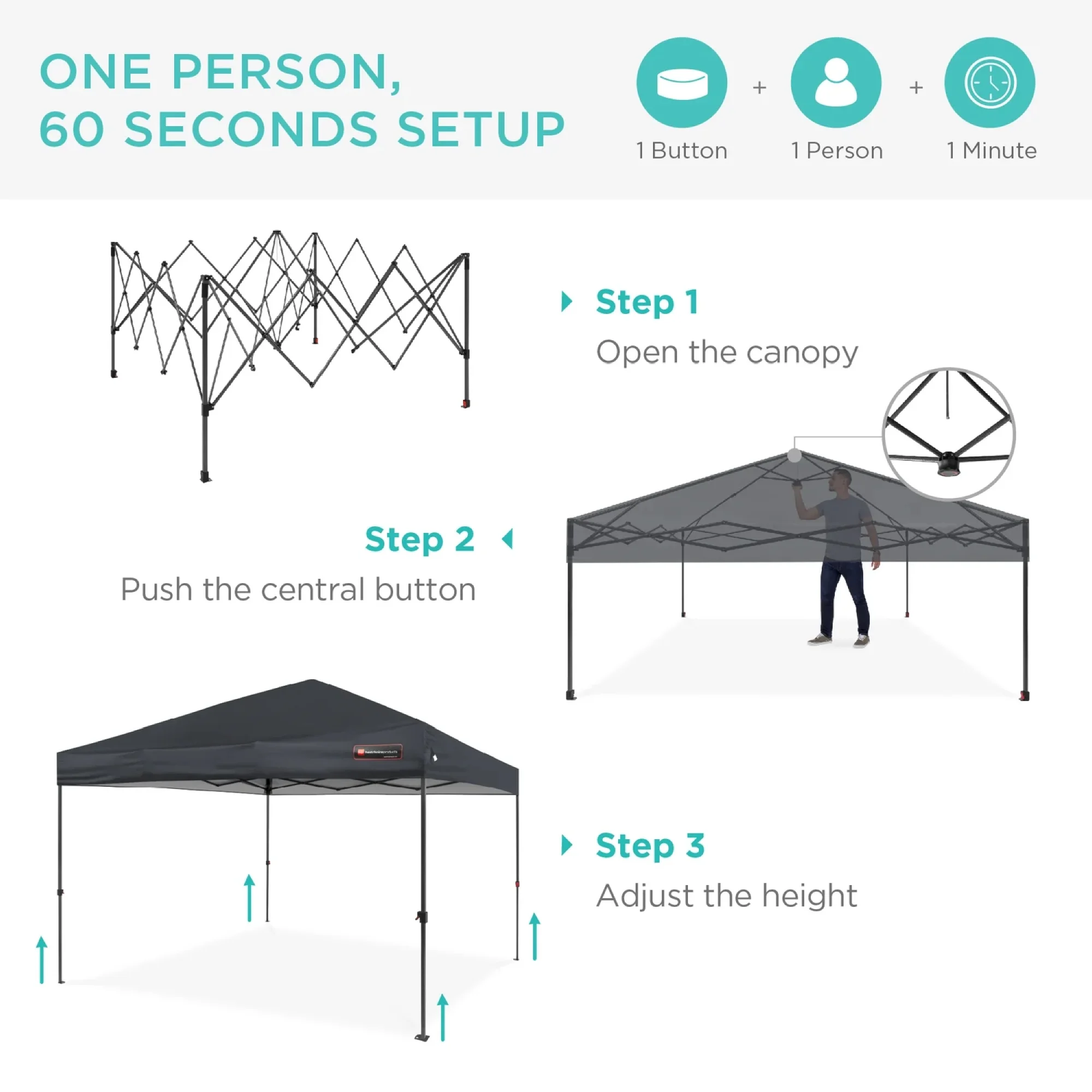 Best Choice Products 10x10ft Easy Setup Pop Up Canopy w/ 1-Button Setup, Wheeled Case, 4 Weight Bags - White - Image 246
