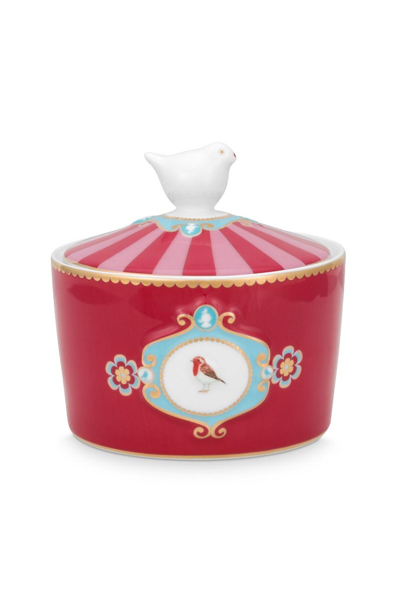 Sugar Bowl Love Birds Medallion Red-Pink