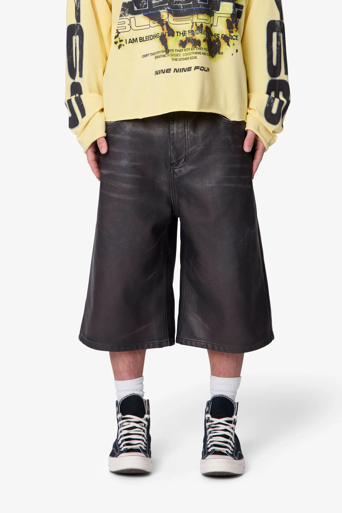 Ultra Baggy Washed Leather Shorts - Black