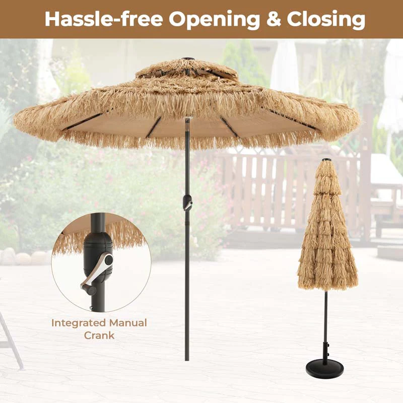 Eletriclife 9FT Thatched Tiki Patio Umbrella with 33 LED Lights
