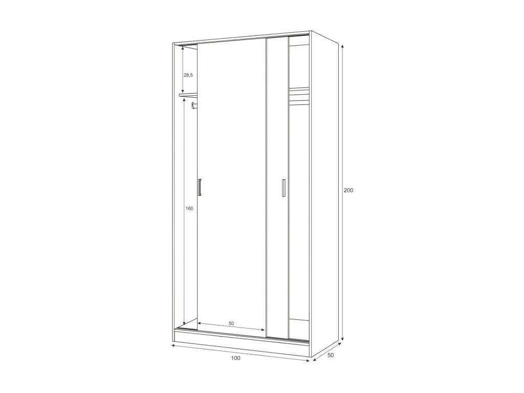 Armario Lansing, Armario de dormitorio con 2 puertas correderas, Armario con estante y barra para ropa, 100x50h200 cm, Roble