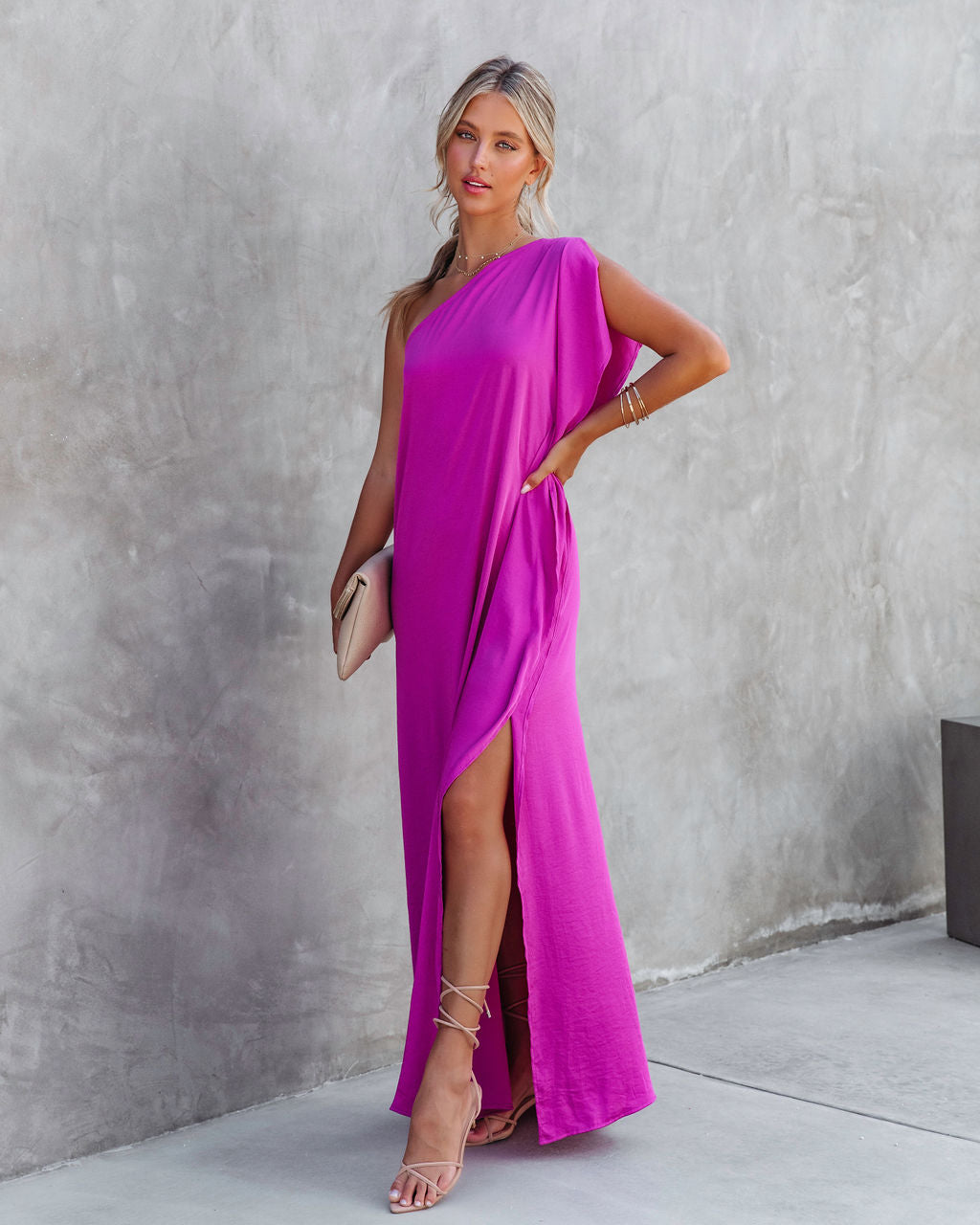 Gala Affair Satin One Shoulder Maxi Dress - Orchid - Se7enfashion
