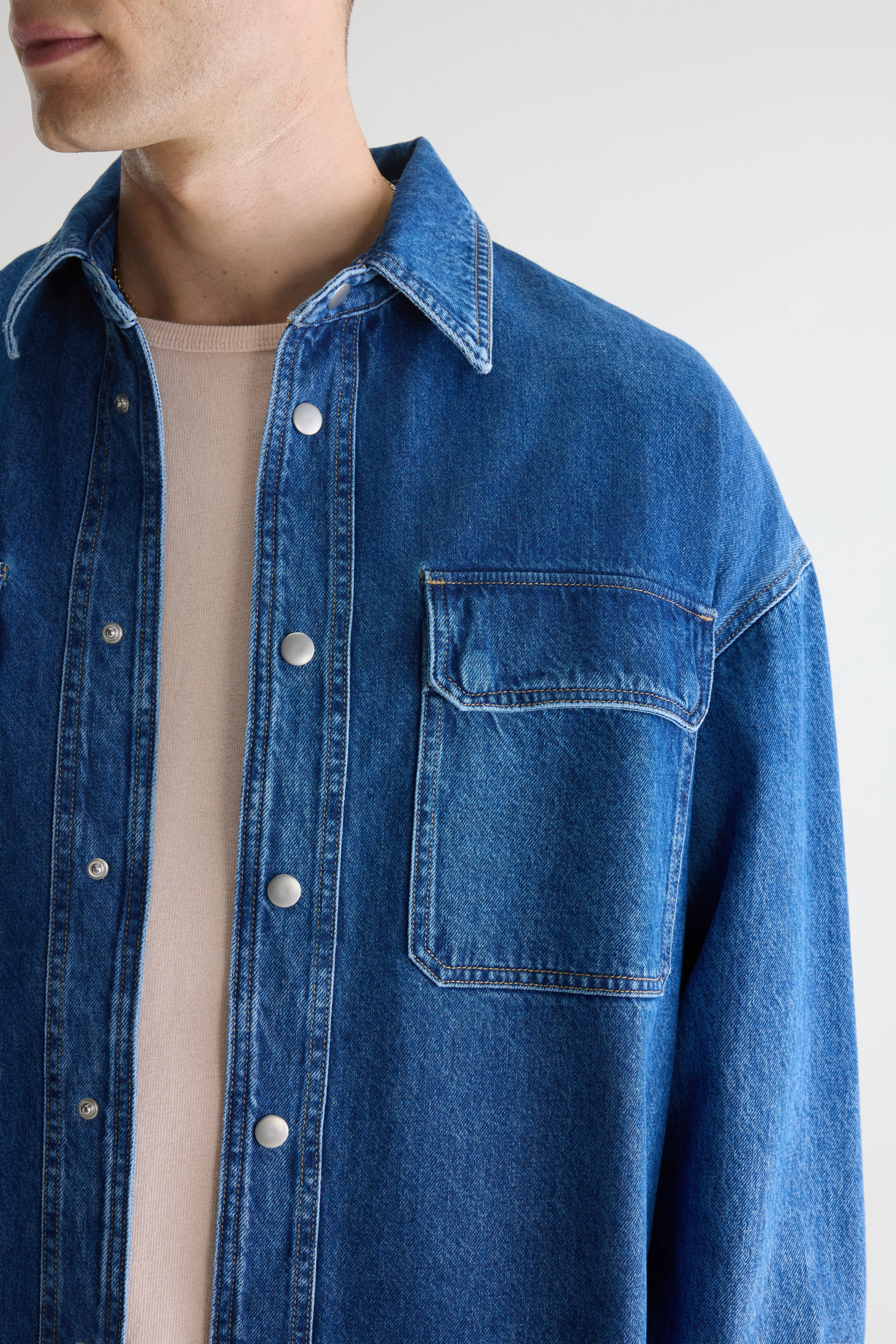 Bellerose Poach denim overshirt (261 / M / MD BLUE MARBLE)
