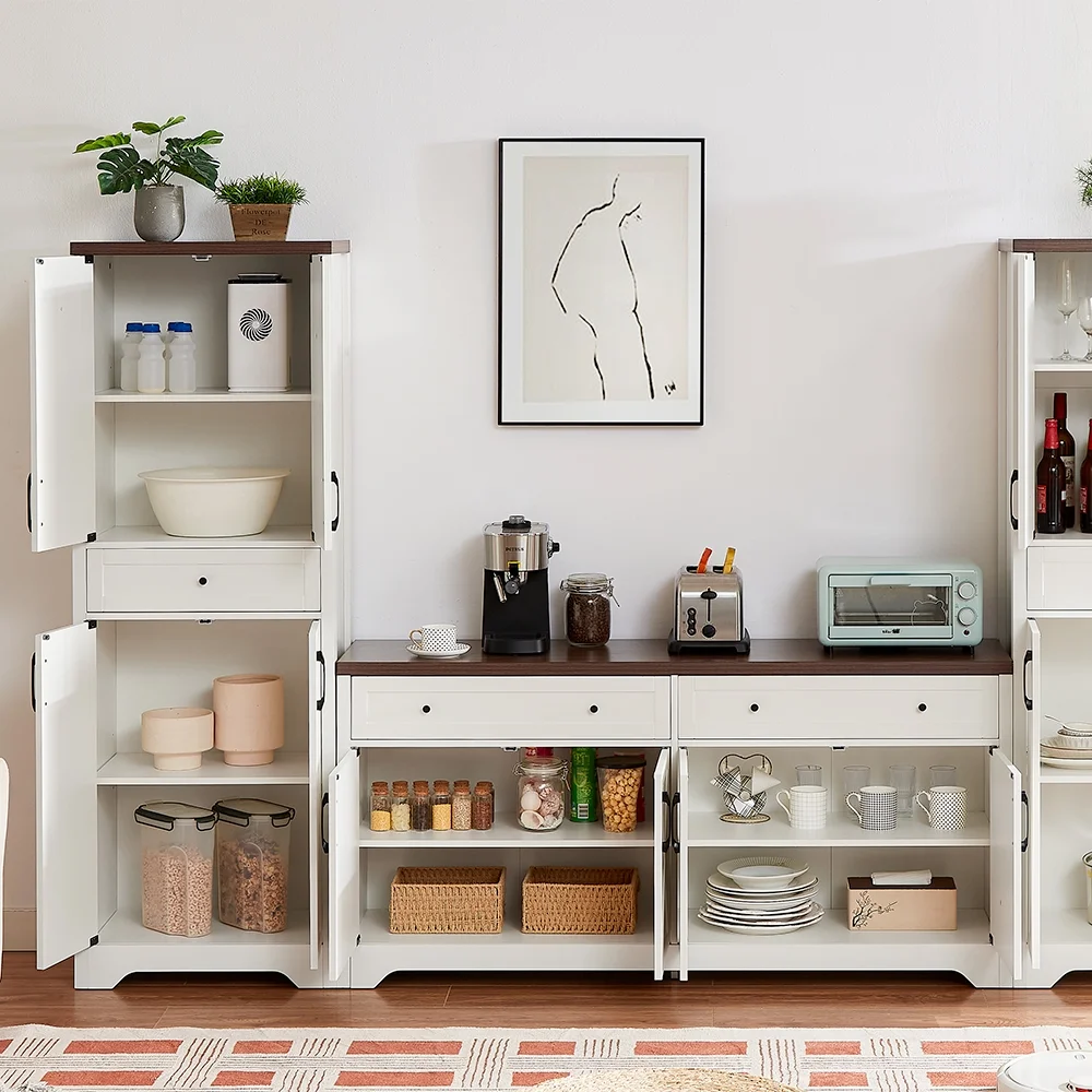 TrumanPick 61"H Large Buffet Sideboard Cabinet, TV Cabinet, Kitchen Pantry for Dining Room, Living Room, 61.3''L x 15''W x 29.8''H, White/Walnut - Image 54