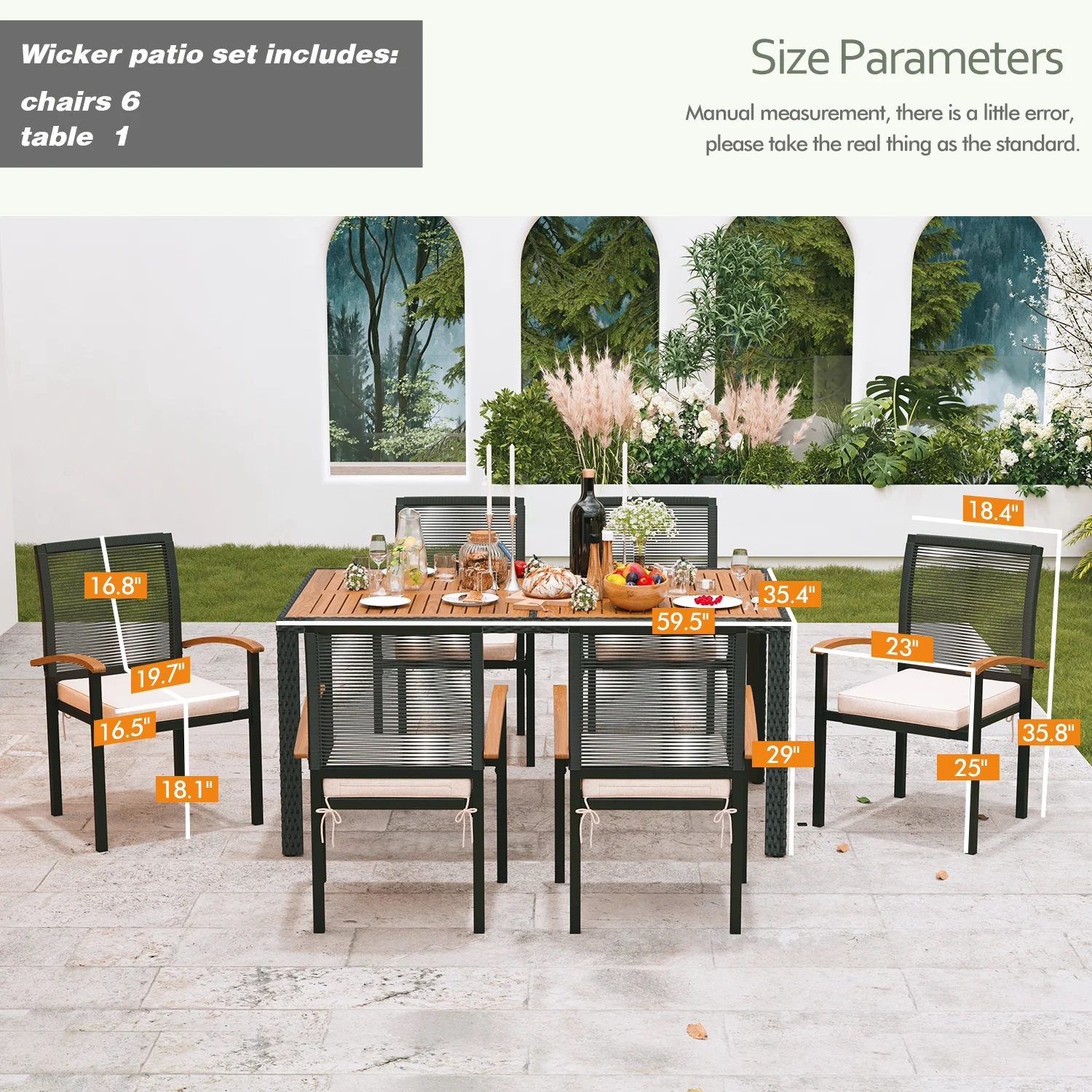7 Pieces Outdoor Table and Chairs Outdoor Patio Furniture Set Wicker Patio Dining Sets for 6 Patio Table and Chairs Set Outdoor Furniture Set for Garden Yard Porch and Poolside - Image 7