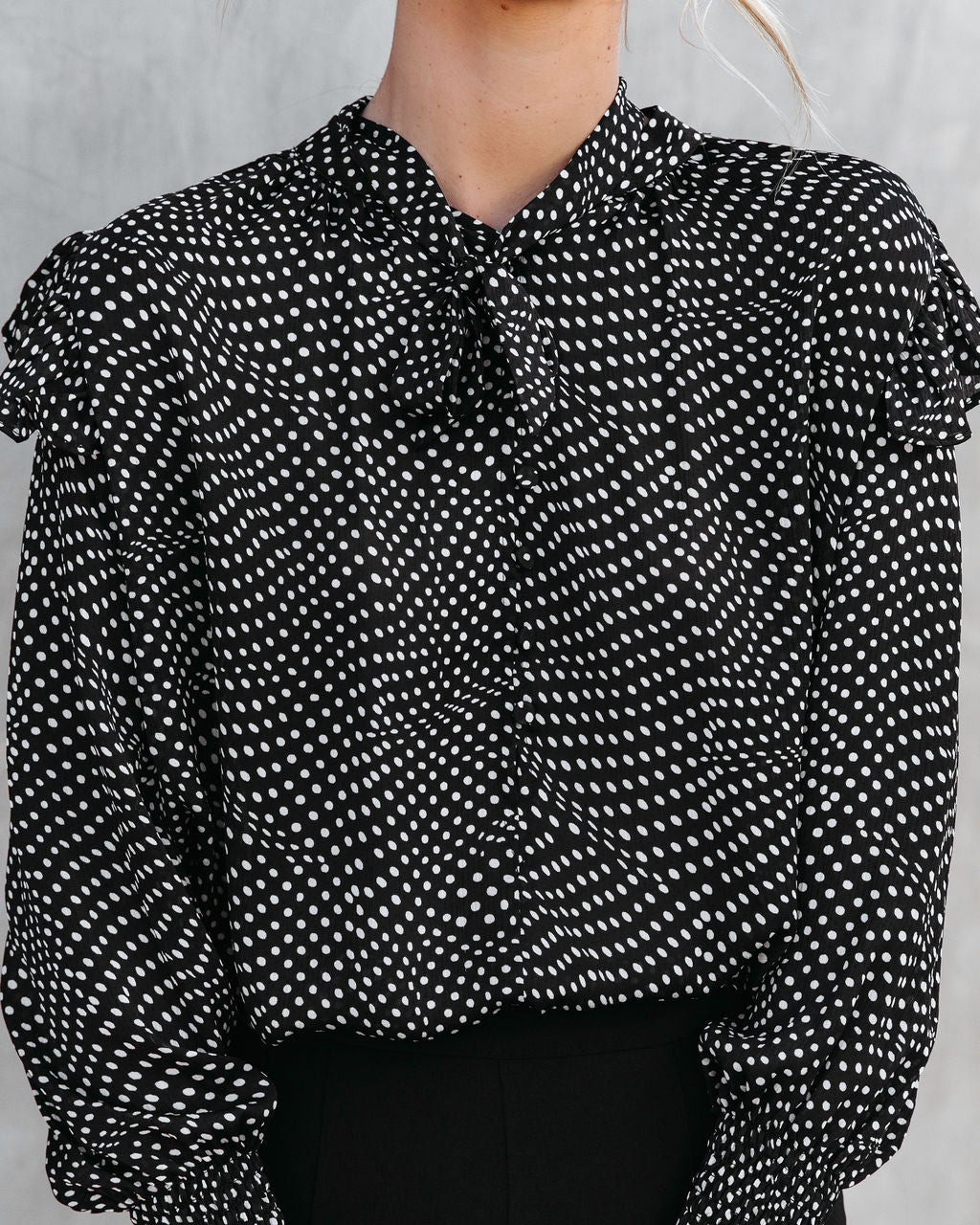 Roseanne Polka Dot Tie Neck Ruffle Top - Se7enfashion