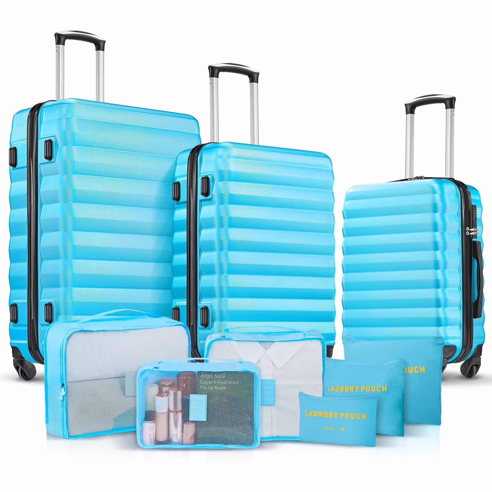 9 Piece Luggage Sets, Hard 20 24 28 inch Luggage with 6 Pieces Organize Bags Travel Suitcases Sets with Wheels, Rose - Image 9
