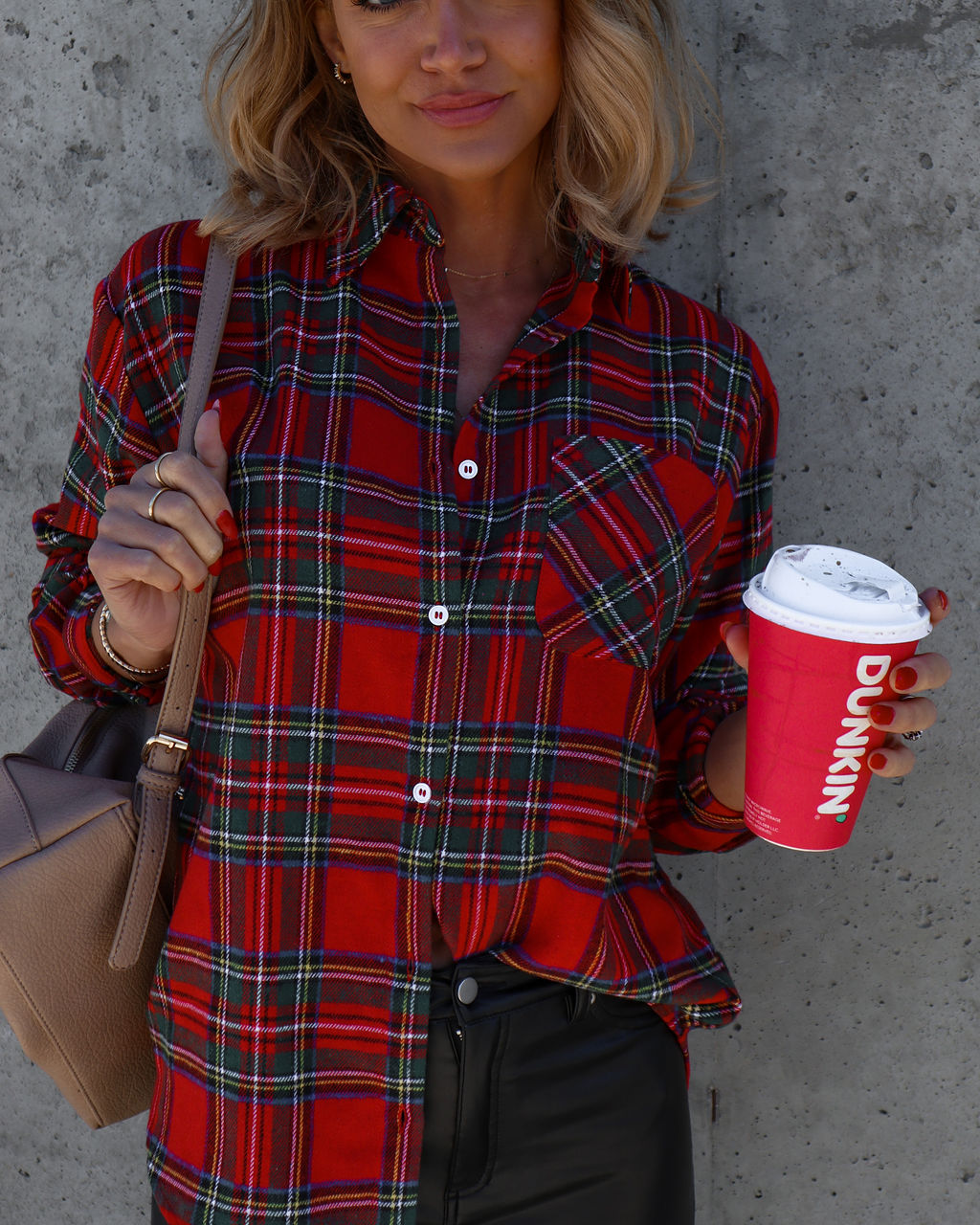 Peppermint Mocha Mood Plaid Button Down Top - Se7enfashion