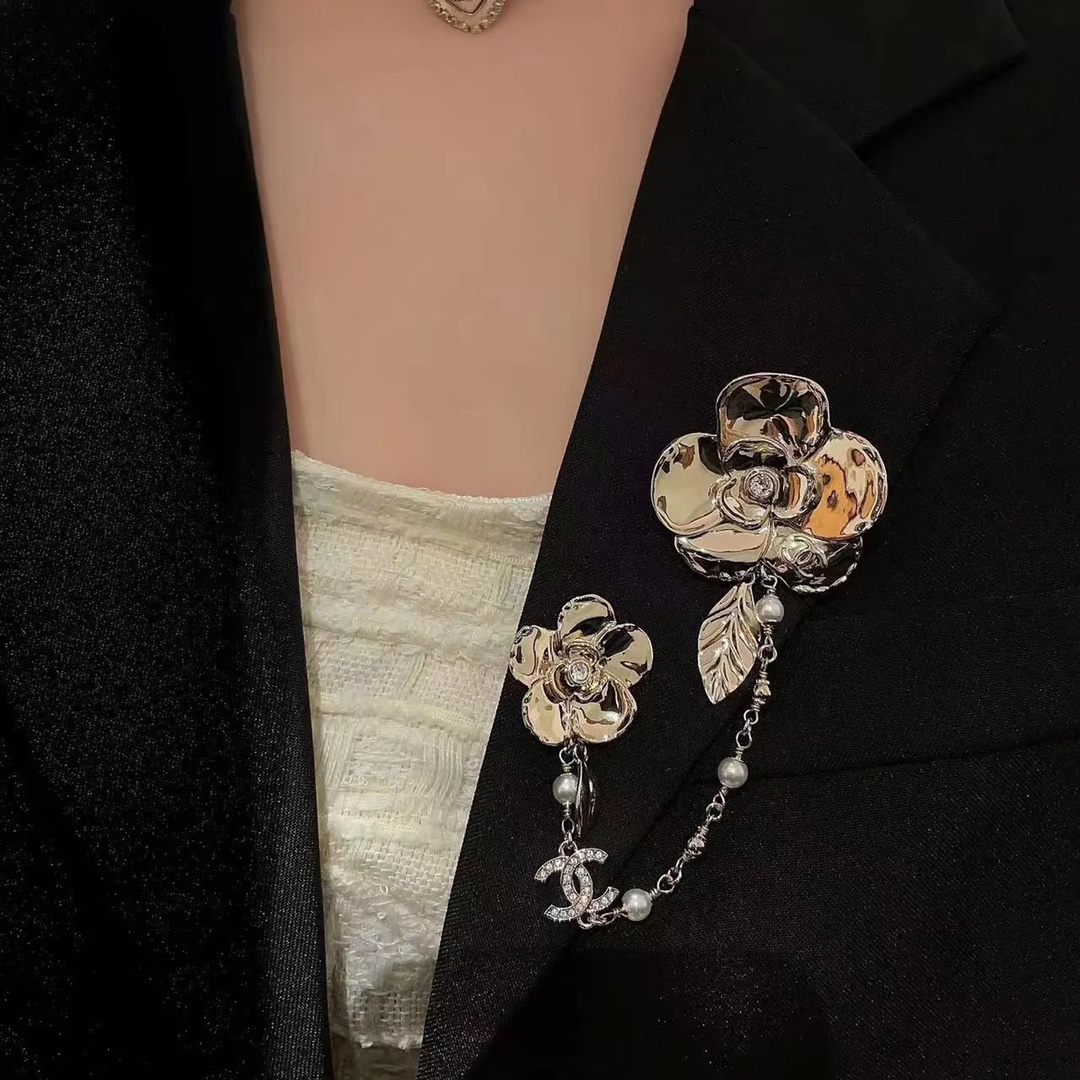 Chanel Camellia with Chain Flower Brooch - Original Replica Club