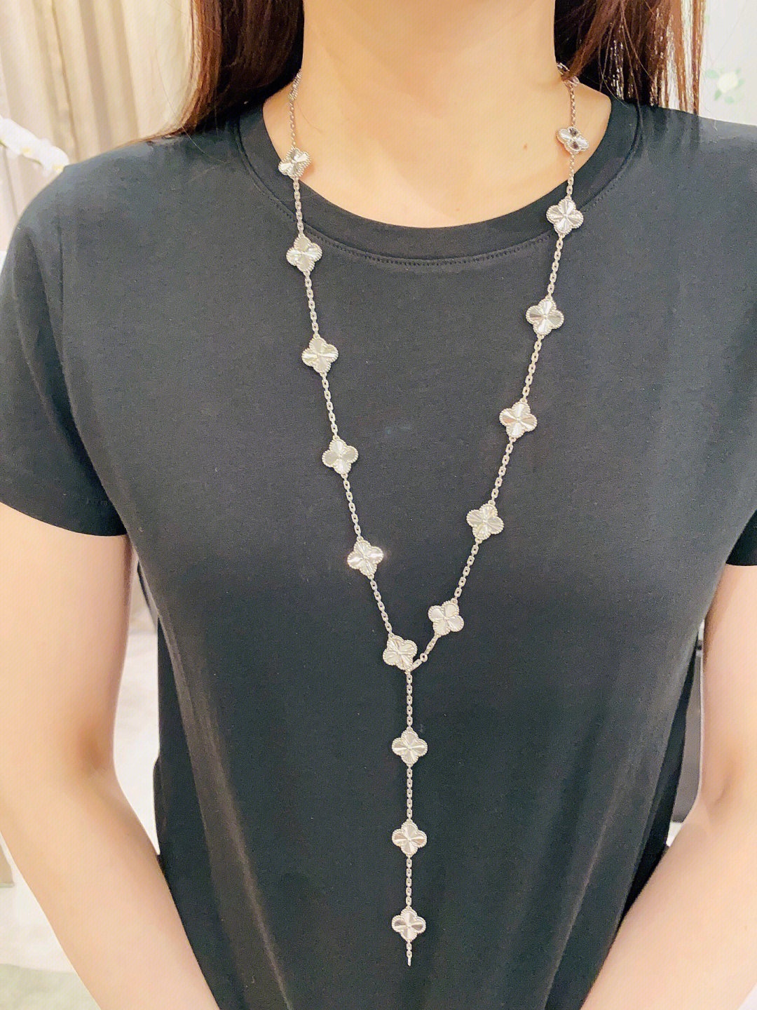 VCA White Laser Clover Vintage Alhambra Long Necklace, 20 Motifs - Original Replica Club