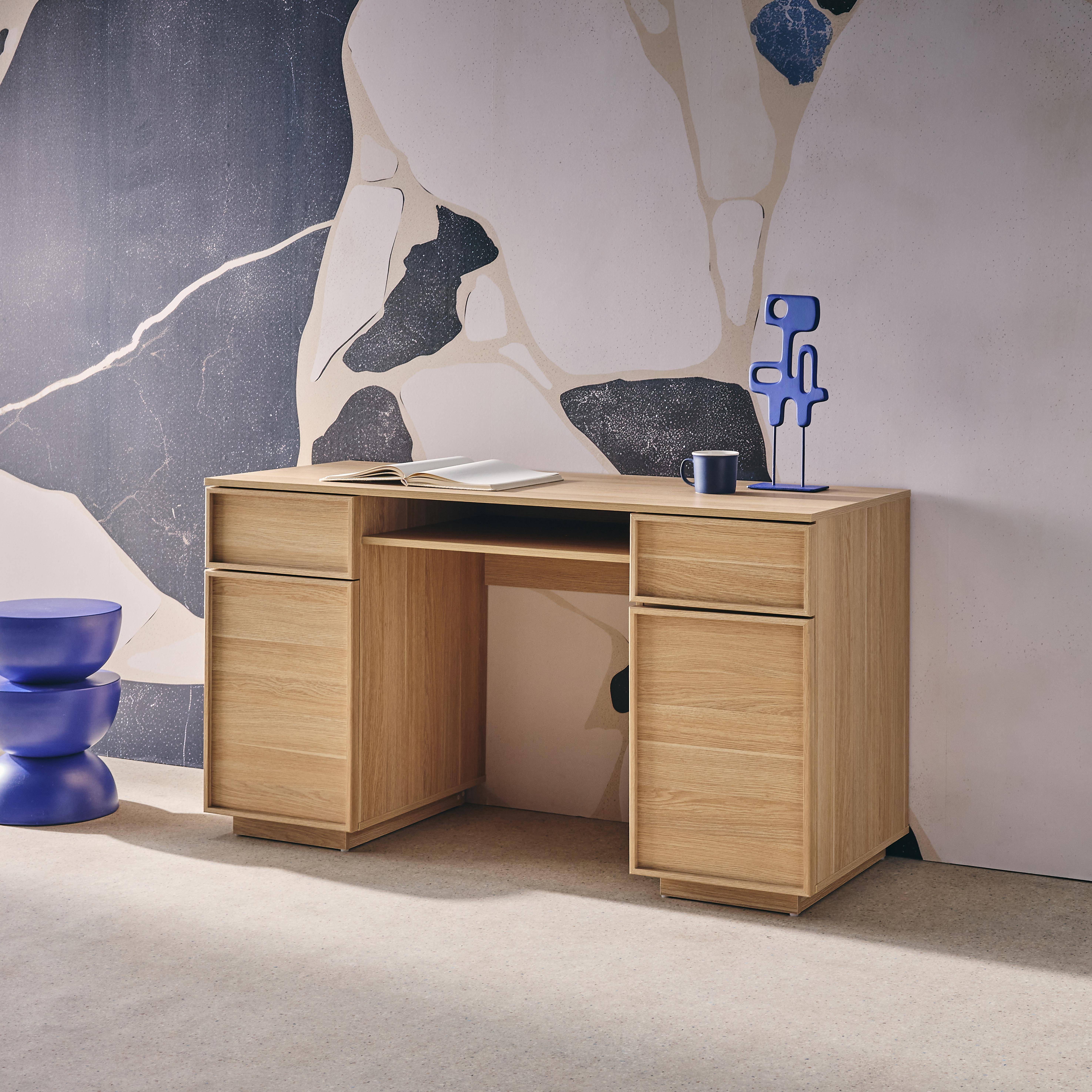 Kuba - Escritorio efecto madera con 2 puertas y 2 cajones, 140cm