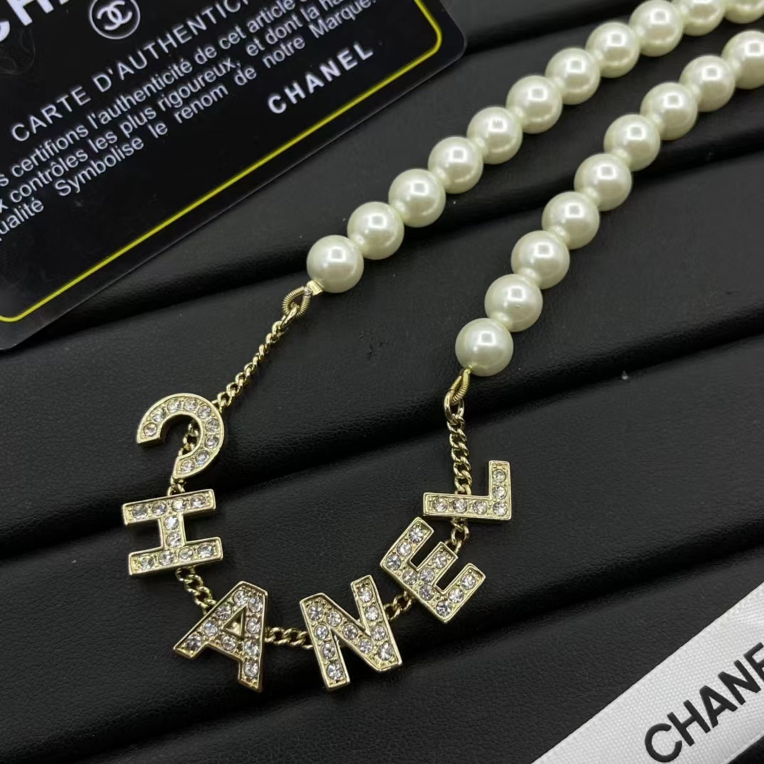Chanel Letter Pednant Pearl Chain Necklace - Original Replica Club
