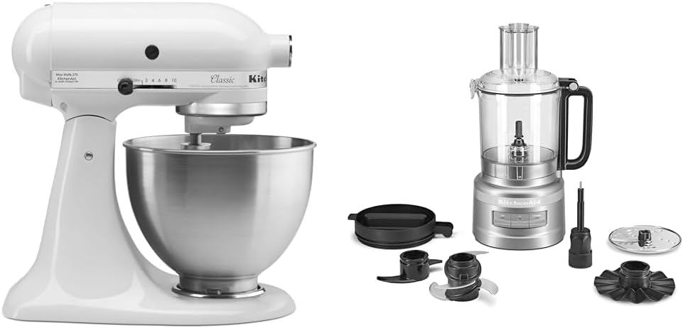 WAYFAIR KitchenAid Classic Series 4.5 Quart Tilt-Head Stand Mixer K45SS, White & 5 Cup Food Chopper - KFC0516, Contour Silver