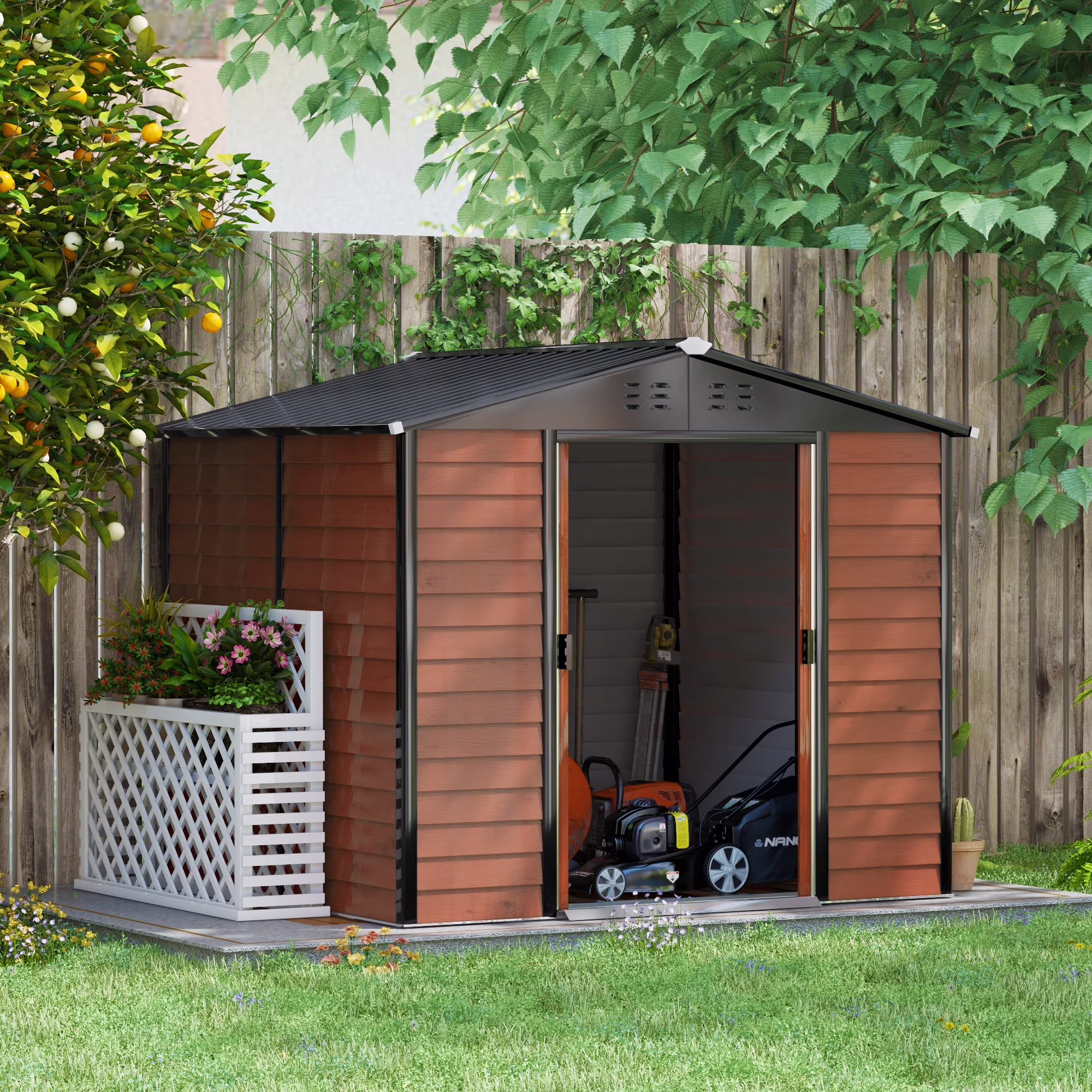 Outsunny 7' x 4' Metal Storage Shed Organizer, Garden Tool House with 4 Vents and 2 Sliding Doors for Backyard, Patio, Garage, Lawn, Dark Gray - Image 13