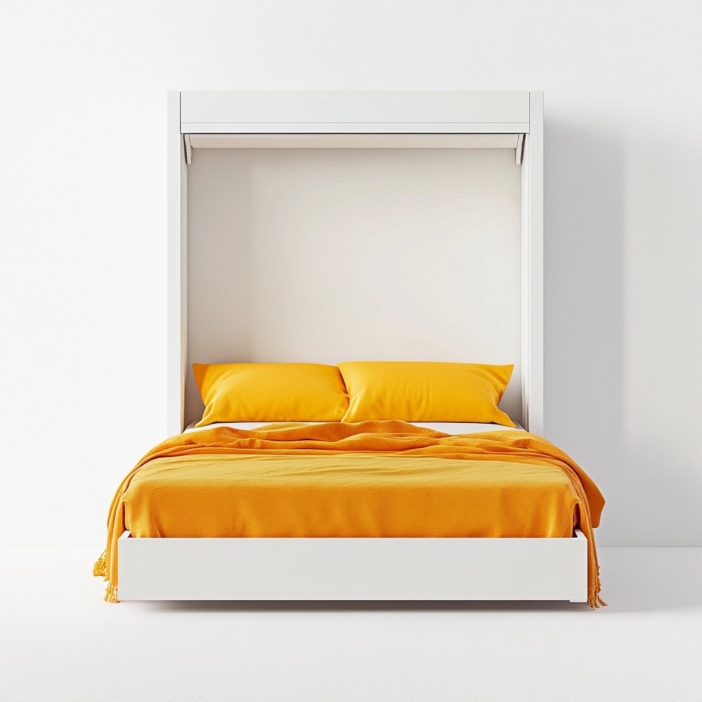 Cama abatible de madera blanca para dormitorio moderno 135x190 cm