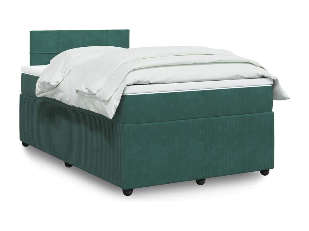 Cama box spring con colchón terciopelo verde oscuro 120x190 cm