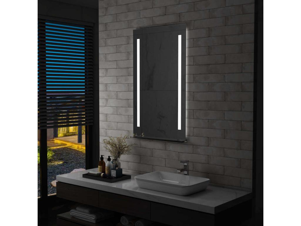 Espejo de pared de baño con LED y estante 60x100 cm