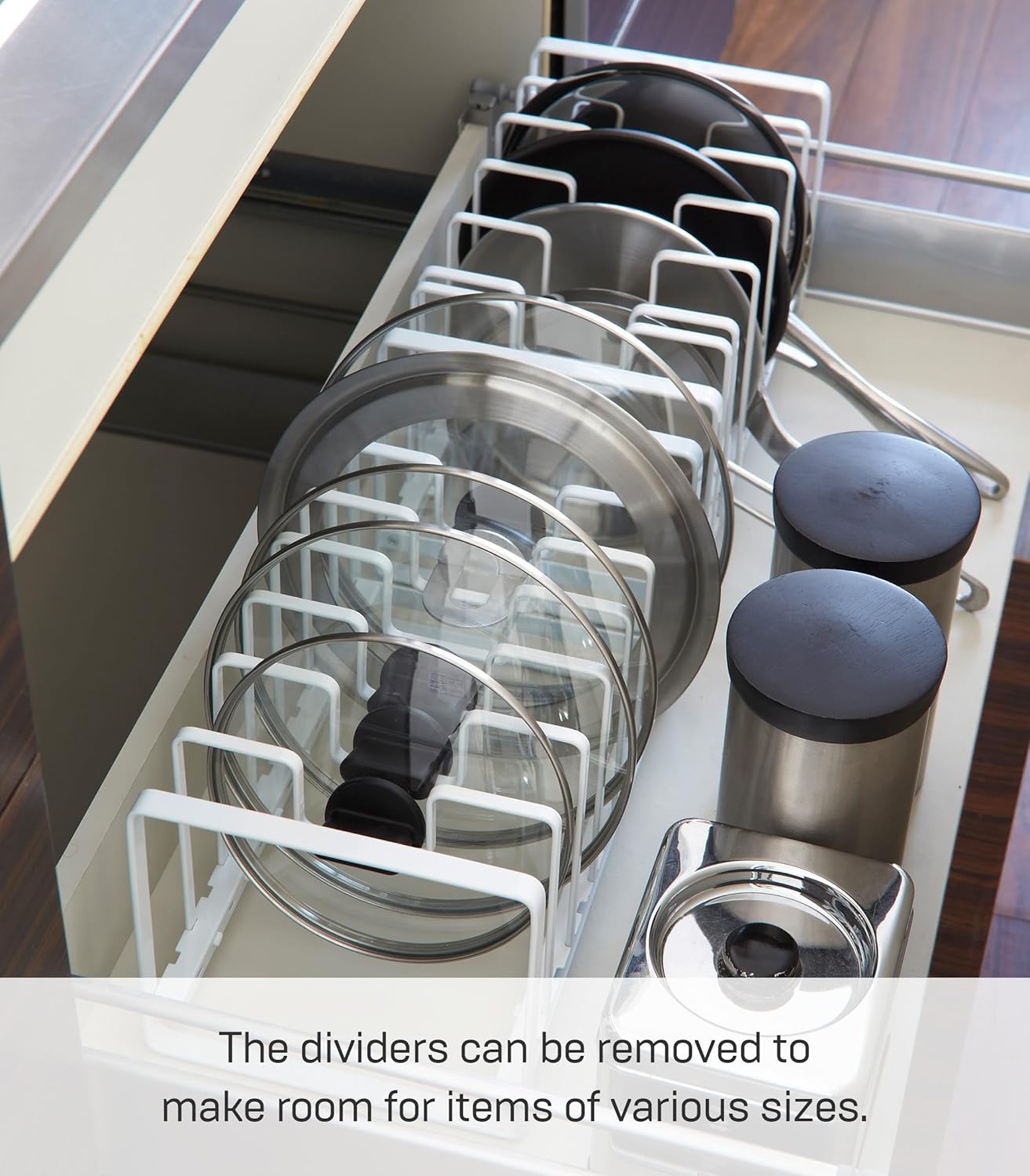 YAMAZAKI Home Tower Under Sink Pot Lids And Frying Pan Storage Kitchen Drawer Organizer Rack - Steel