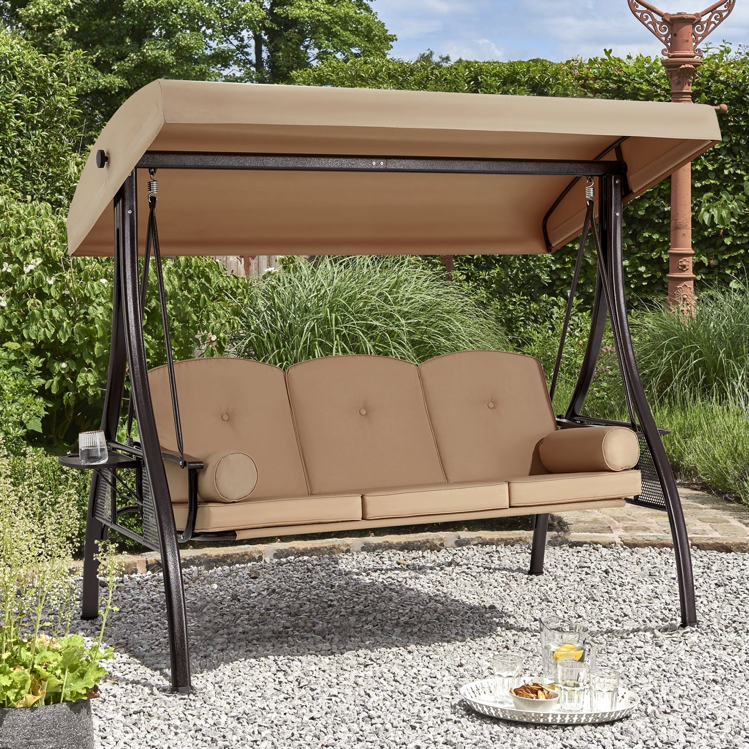 Homrest 3 Person Patio Outdoor Porch Swing with Adjustable Canopy, Backrest, Swing Bed with Stand for Garden,Deck - Image 19