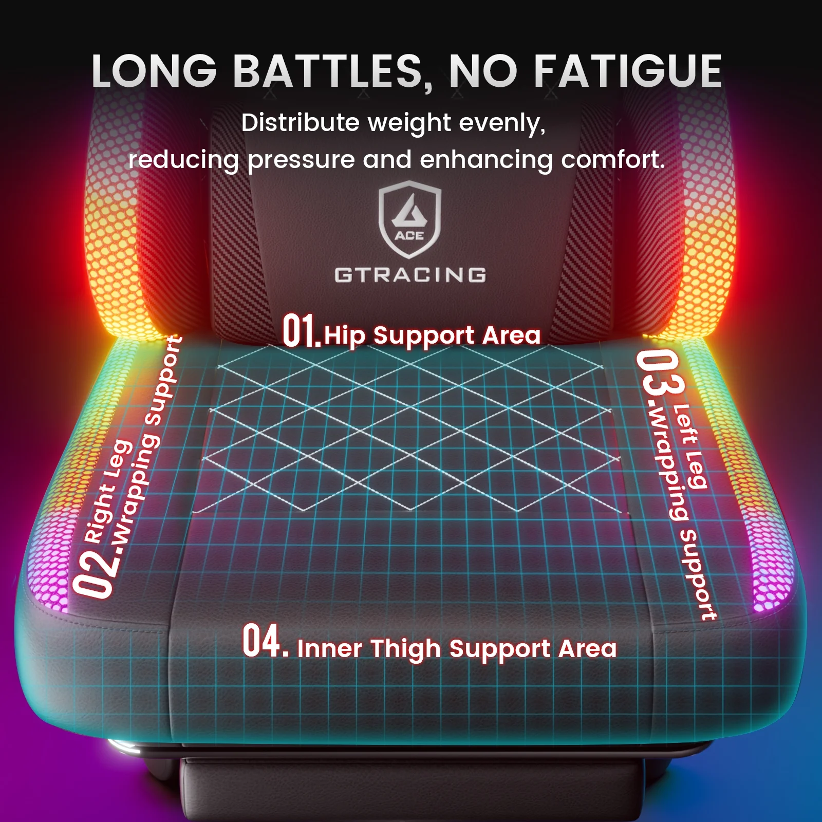 GTRACING RGB Ergonomic Gaming Chair with Massage, LED Lights, Footrest, Lumbar Support and Backrest, Black - Image 8