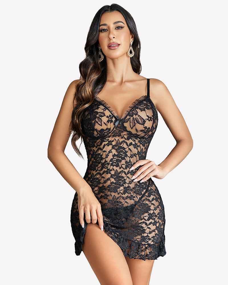 Mesh Lace Chemise Lingerie Dress