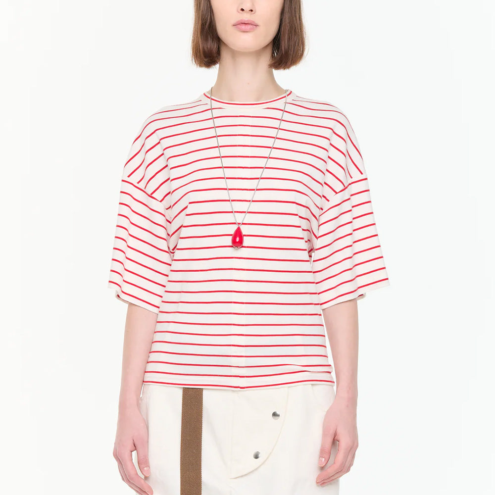 PLAN C - T-shirt Rayé - Blanc & Rouge
