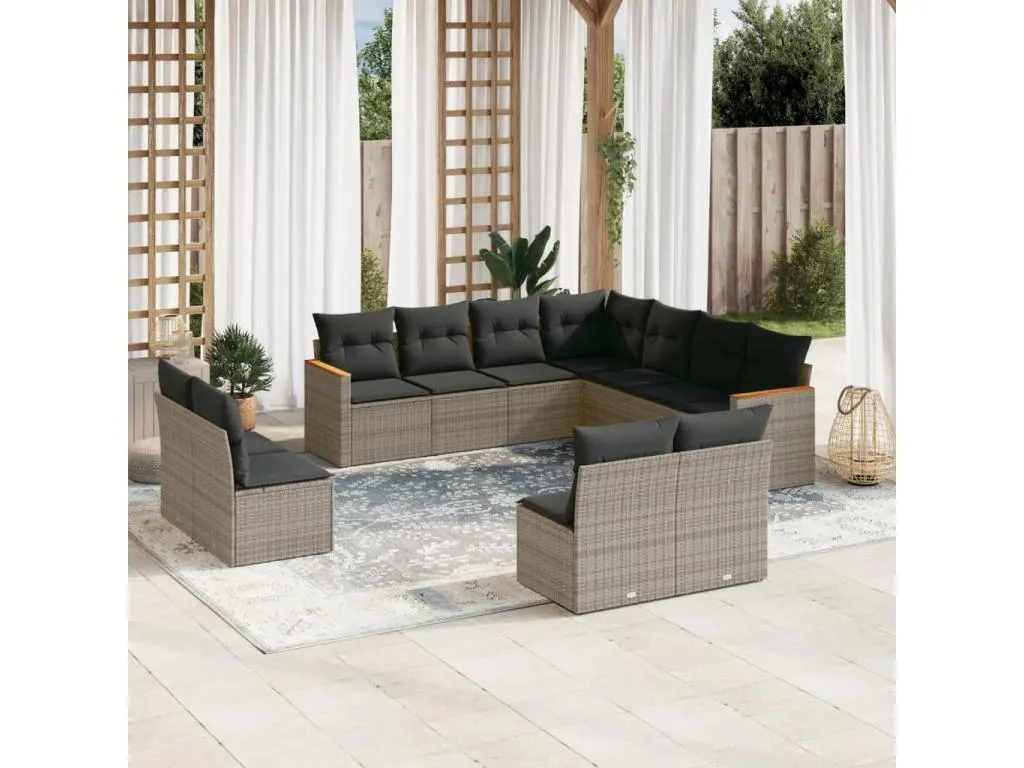 Set de sofás de jardín 11 pzas y cojines ratán sintético gris 37587KIQG