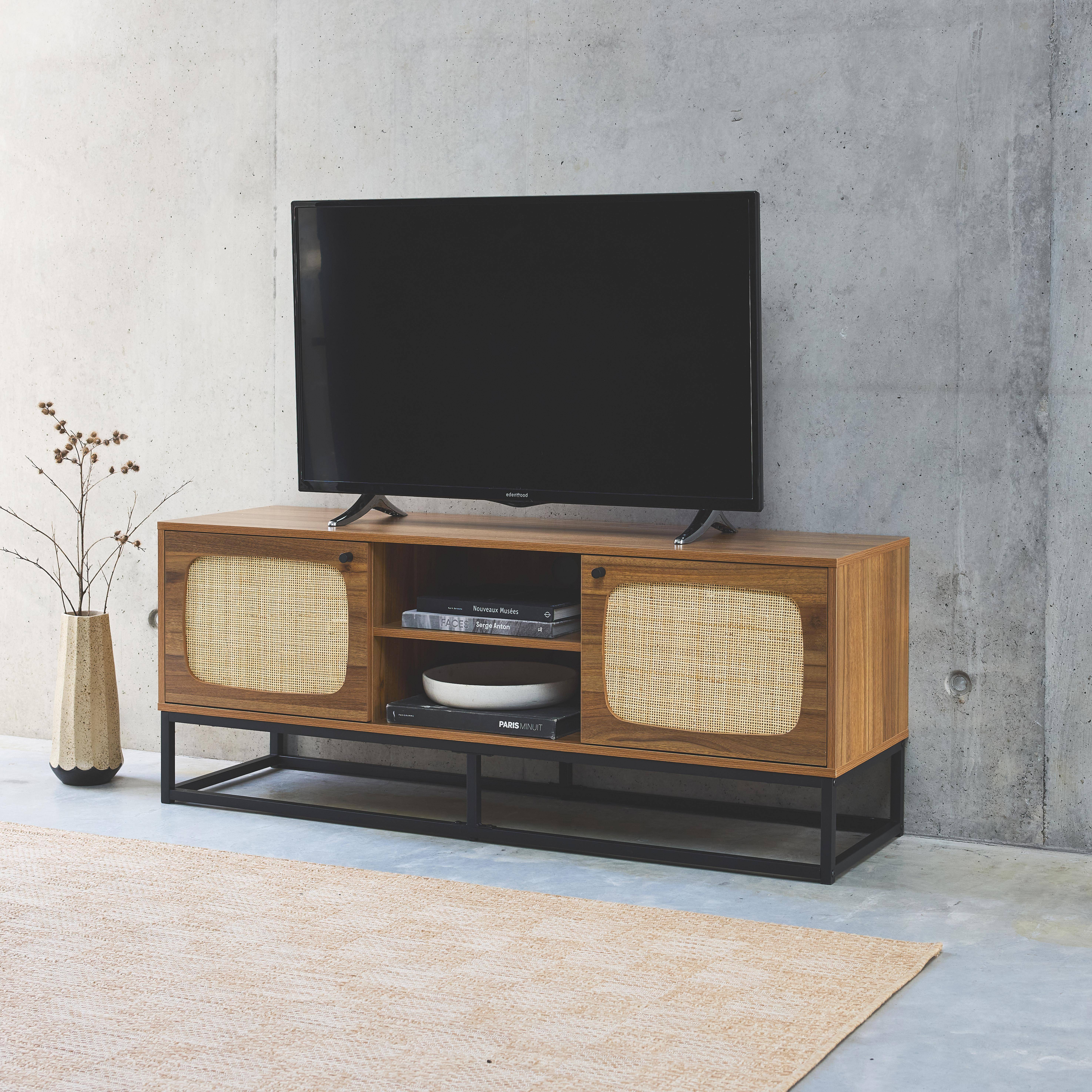 Retro - Soporte de TV de madera y caña redondeada 140cm
